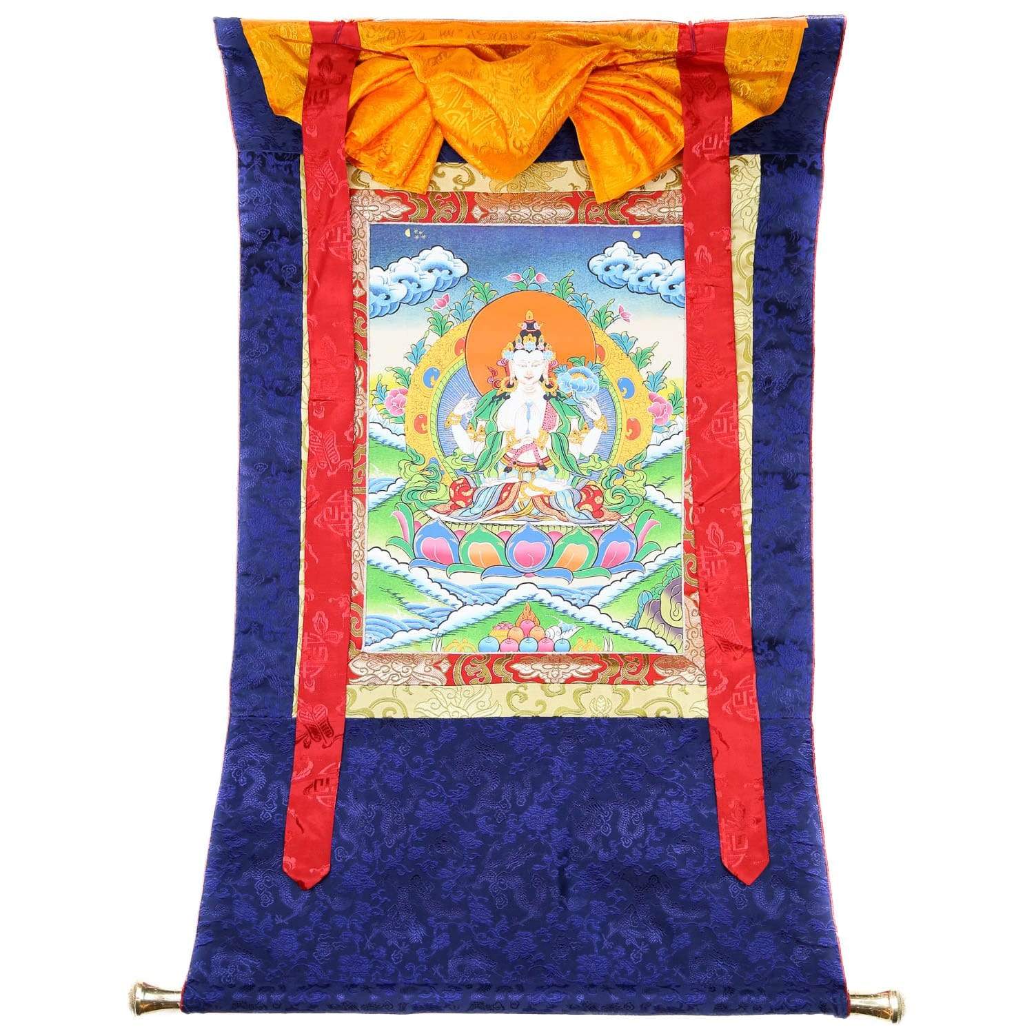 Compassionate Chenrezig Framed Thangka Wall Art - Tibetan Buddhist Meditation & Home Decor for Spiritual Healing & Peaceful Living Spaces