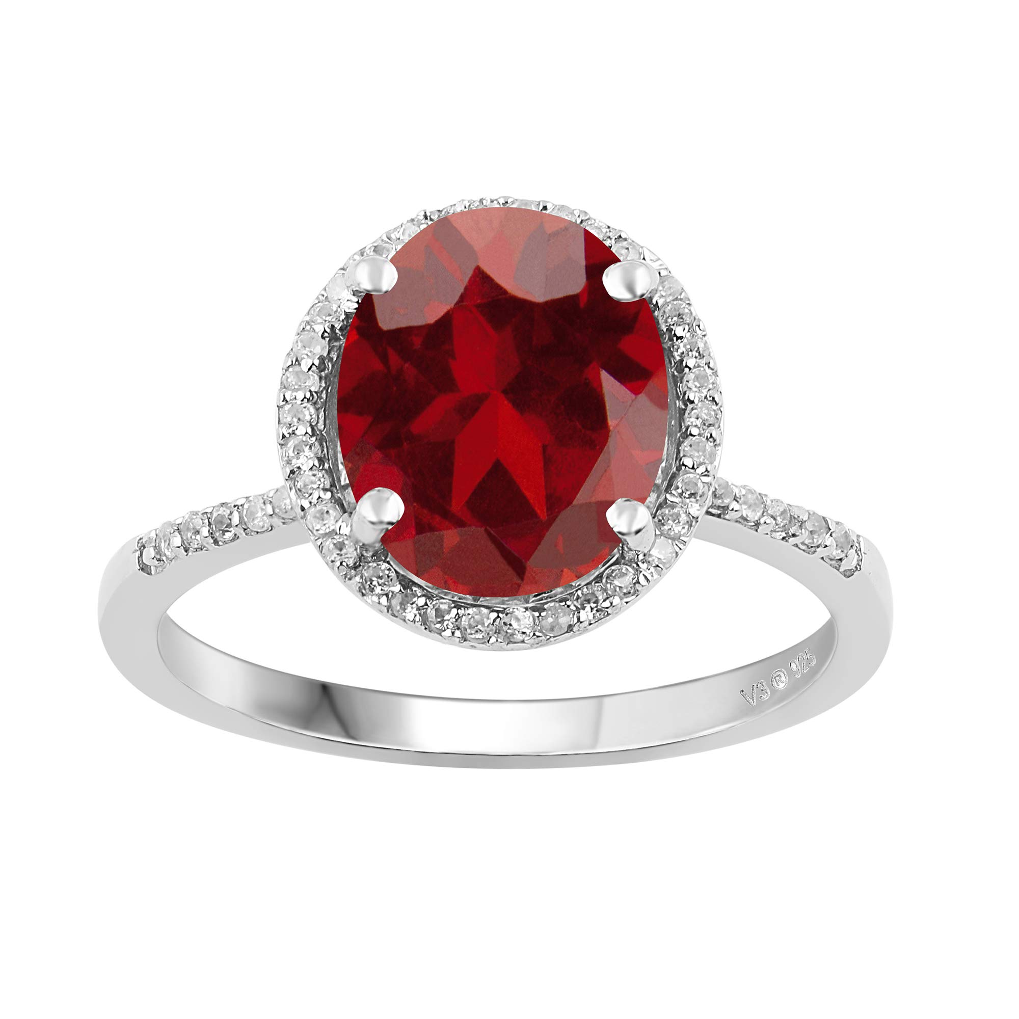 925 Sterling Silver Oval Natural Gemstone & White Topaz Halo Ring for Women - Perfect for Engagement, Anniversary & Everyday Elegant Jewelry