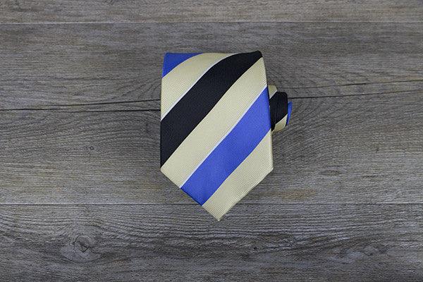 Men's Stylish Yellow/Black/Blue Striped Necktie - Formal Business Tie for Office, Wedding & Special Occasions