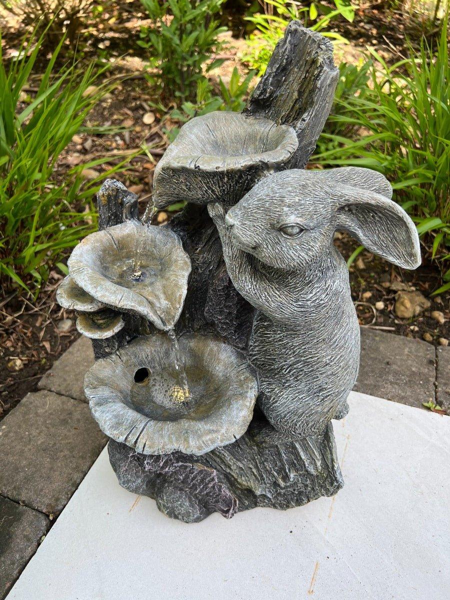 Solar Powered Rabbit Waterfall with 3 LED Water Bowls - 46x32x26 Inch Outdoor Pet Drinking Fountain for Rabbits, Birds & Small Animals - Perfect for Garden, Yard & Patio Use