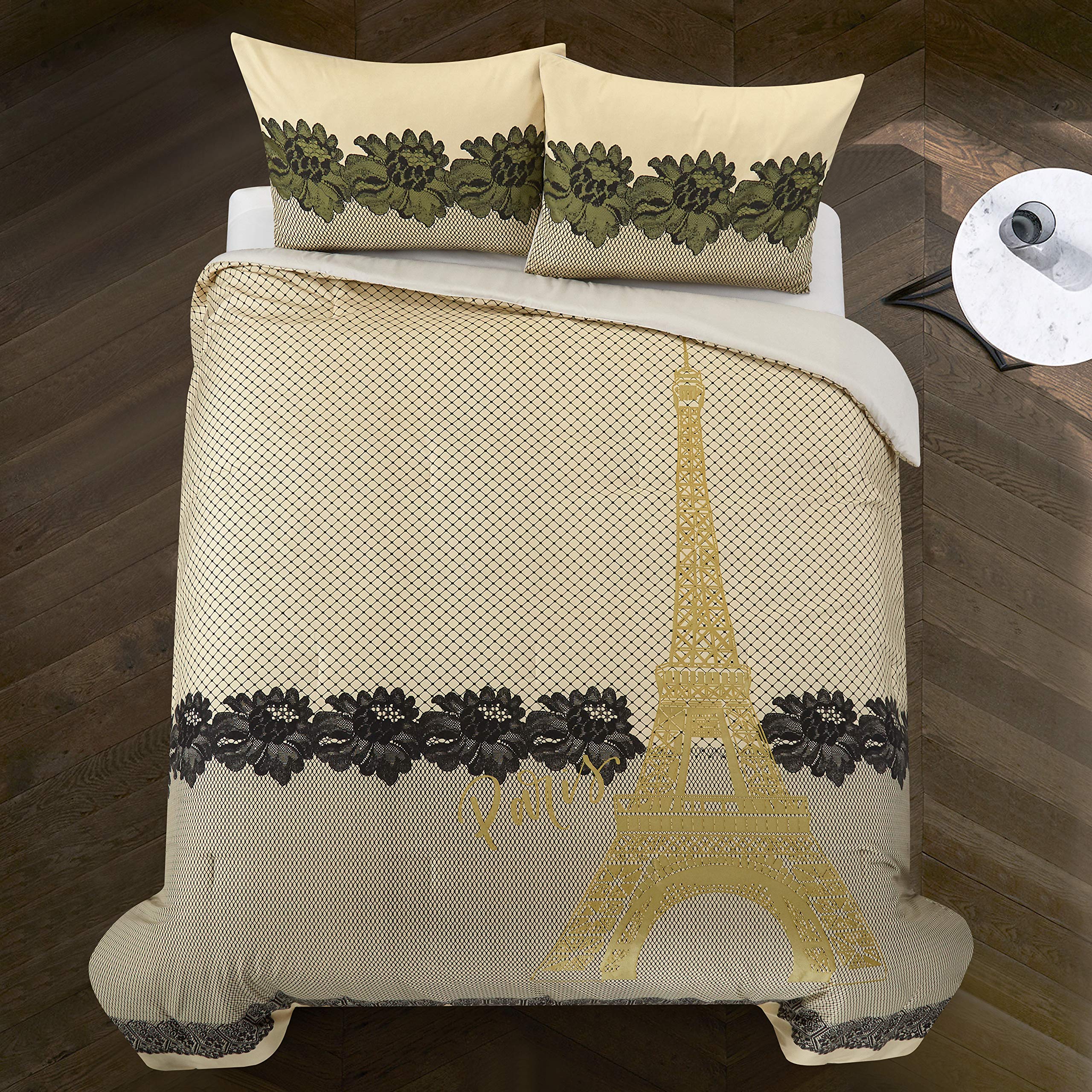 Luxury Casa Paris Lace Comforter Set King Size in Gold - Elegant Bedding for Master Bedroom & Guest Room Decor