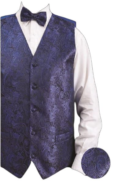 DANIEL ELLISSA Women's Metallic Thread Paisley Vest Set VS809 Royal Blue - Stylish & Elegant for Parties, Weddings, and Special Occasions