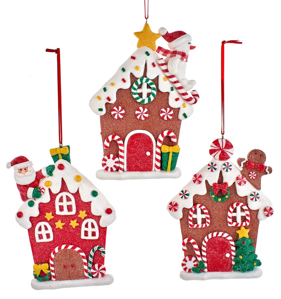 5 Pack Glittered Gingerbread House Christmas Ornaments - Festive Holiday Decor for Tree, Mantel, or Gift Giving