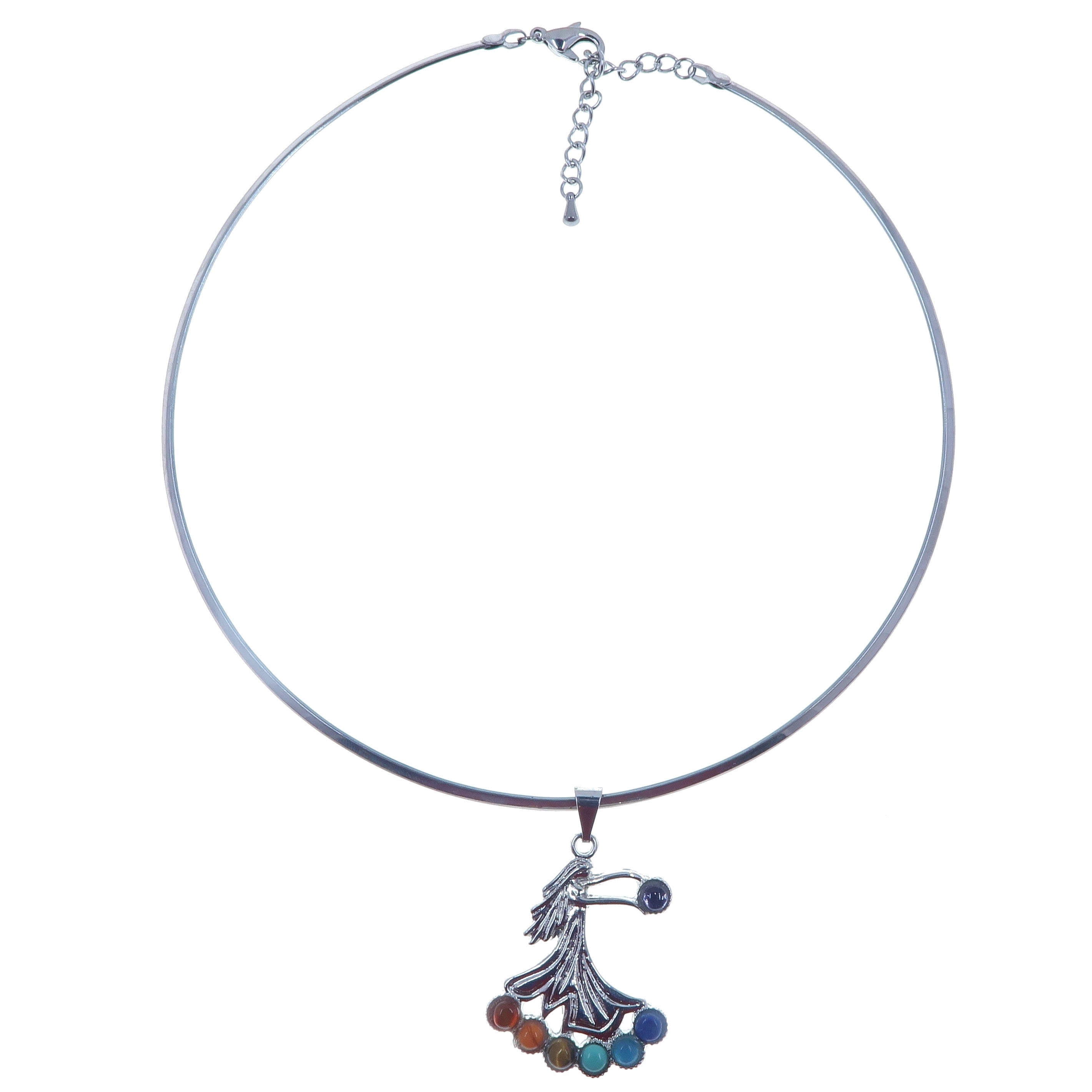 Chakra Necklace - Angel of Giving Silver Choker Pendant for Women | Spiritual Healing Jewelry | Perfect for Meditation, Yoga & Energy Balancing