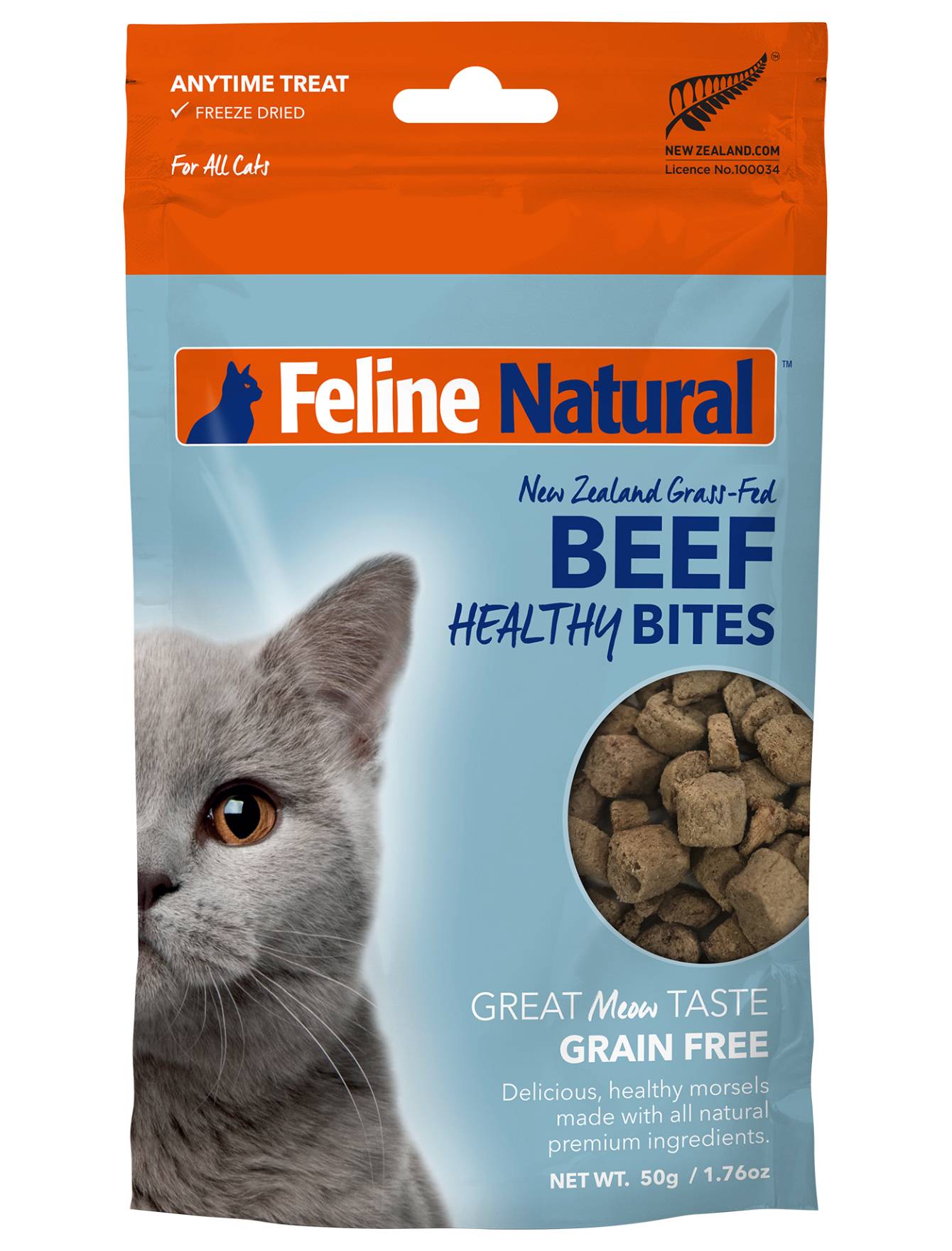 Feline Natural Healthy Bites Beef Cat Treats 50g - Grain-Free, High-Protein Snacks for Adult Cats - Perfect for Training, Rewards & Bonding with Your Pet
