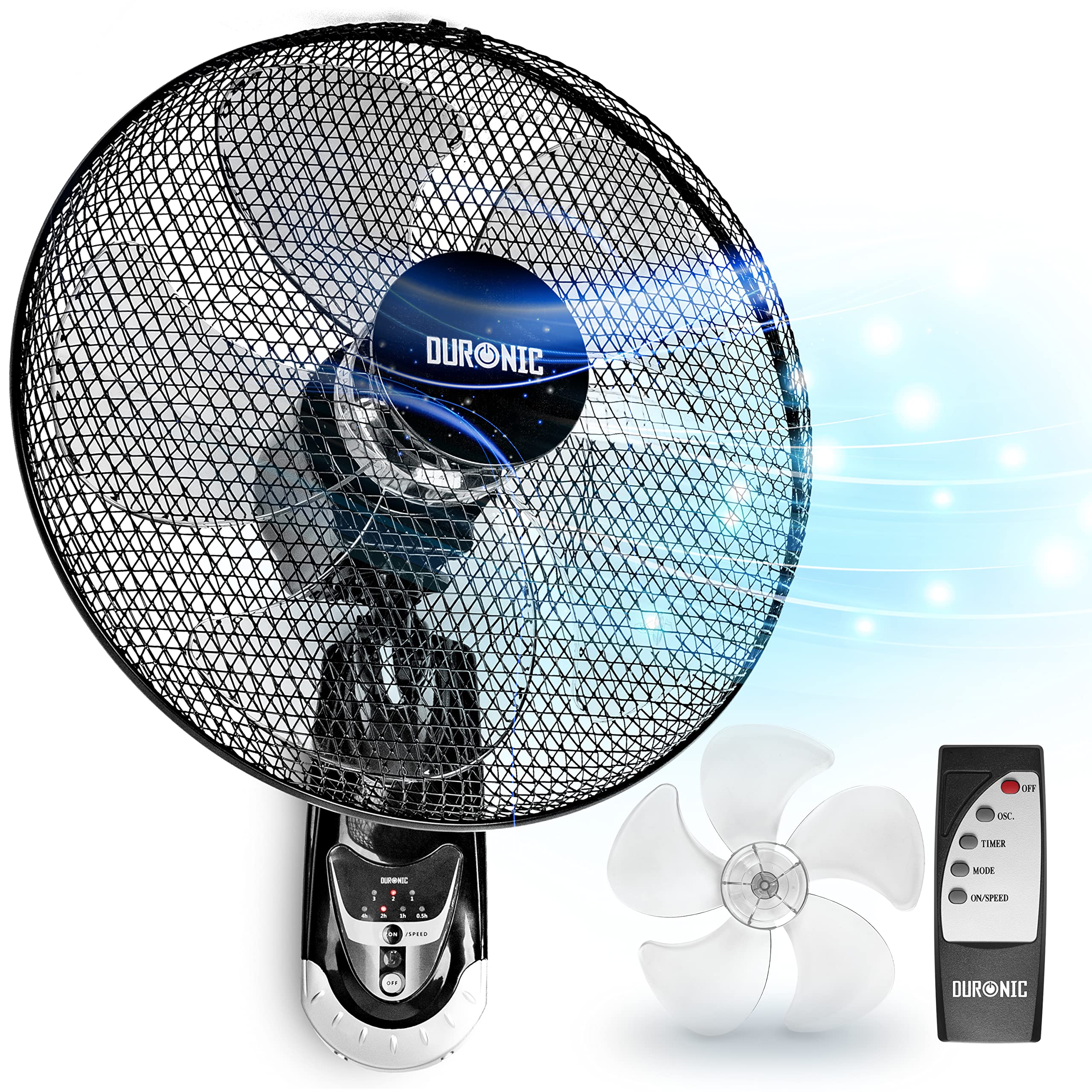 Duronic FN55 16 Inch Wall Mounted Fan with Remote Control - 3 Speed Settings, Timer, Oscillating Head & 5 Blades - Powerful Cooling for Home, Office, Bedroom, Gym & Workshop
