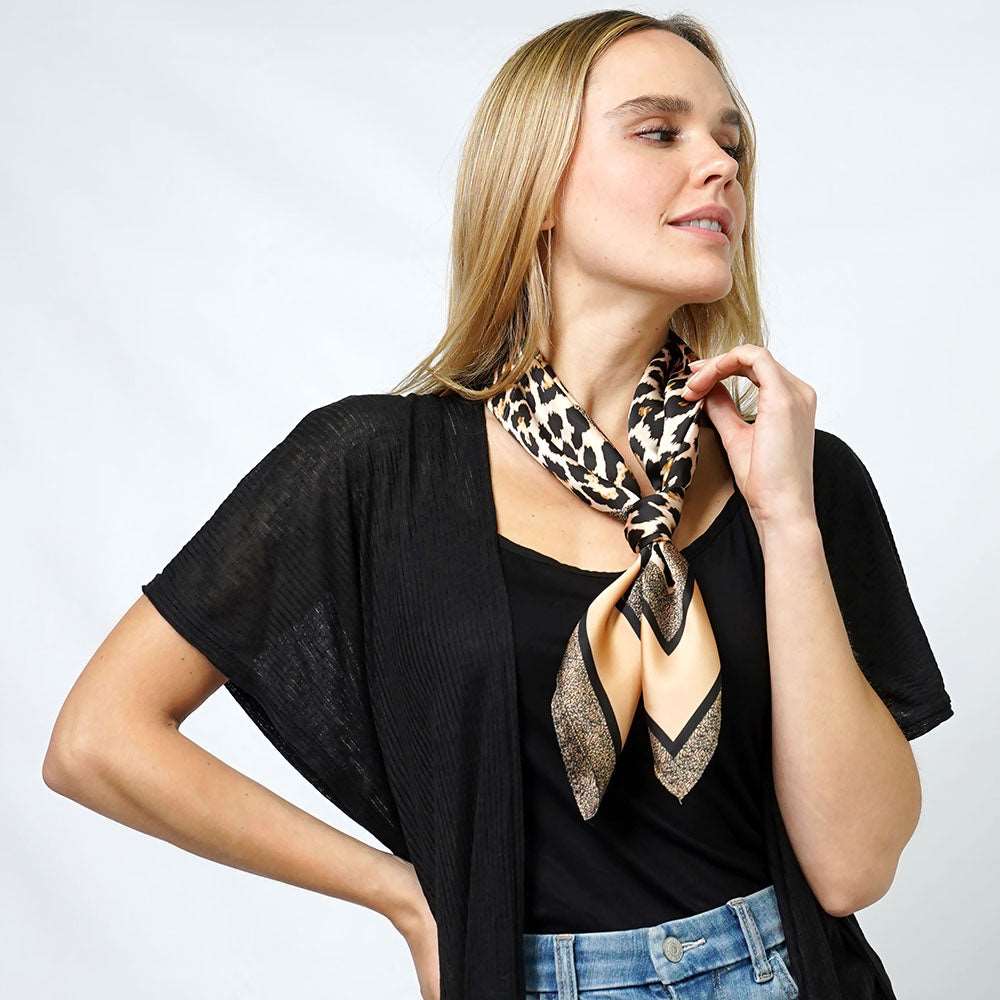 Leopard Print Satin Square Scarf for Women - Fashionable Hair Accessory & Neck Wrap - Perfect for Office, Travel and Special Occasions