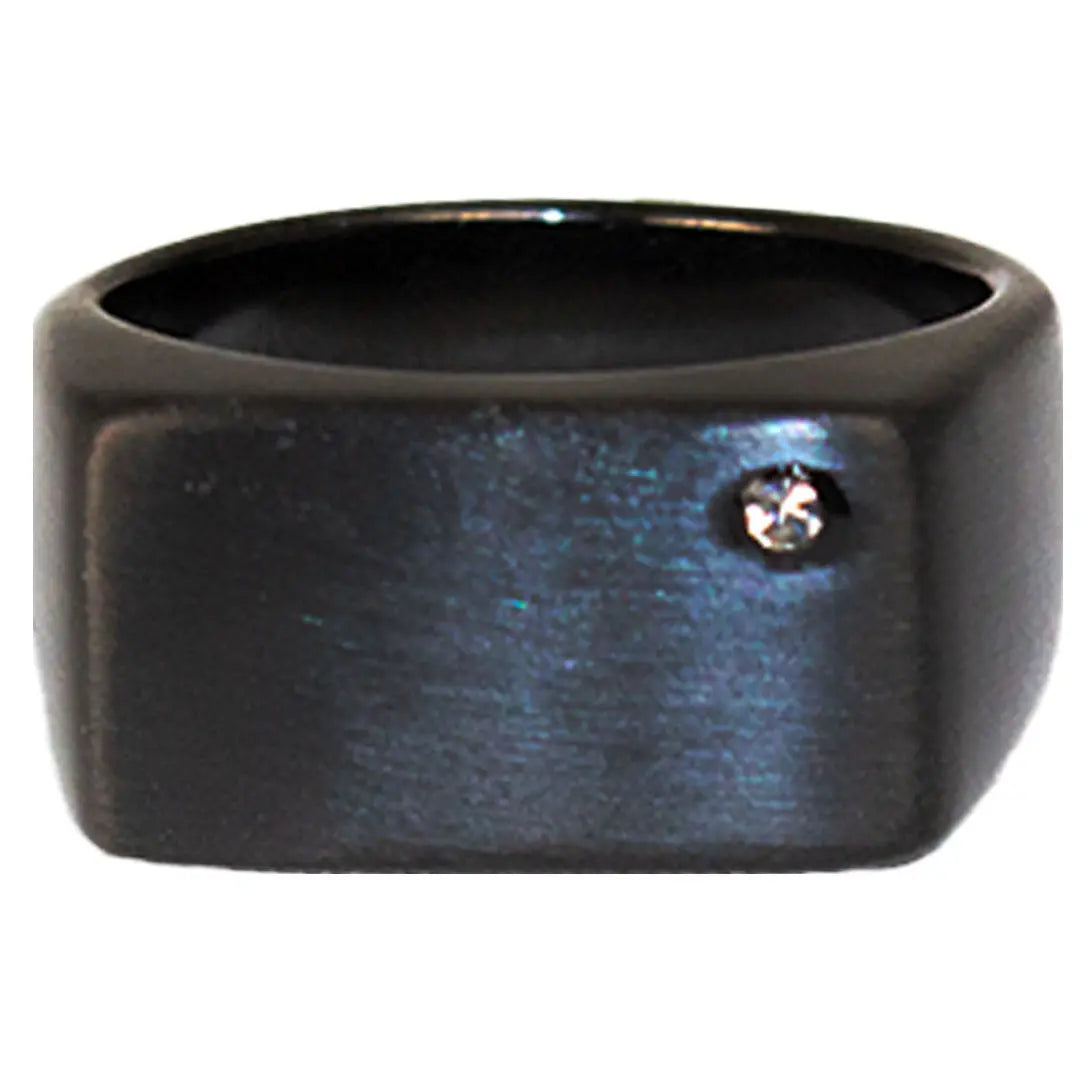 SteelTime Men's Black Stainless Steel Signet Ring with Stone Detail - Classic Jewelry for Formal Occasions, Weddings & Gifts