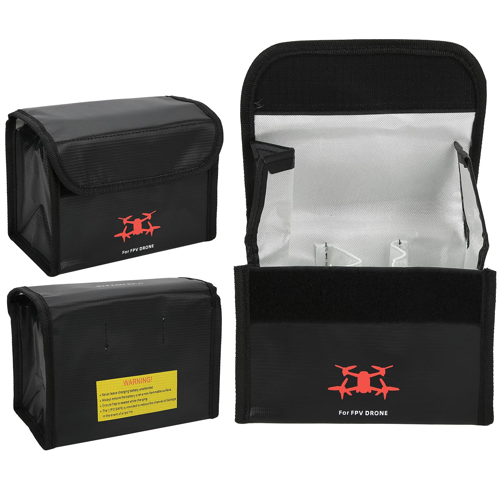 IPO Battery Safe Bag - Reliable & Convenient Black Fireproof Pouch with Hook & Loop Seal for Travel, Charging, Storage (Holds 3 Batteries) - Perfect for Airplane Carry-On, Camping, and Emergency Preparedness