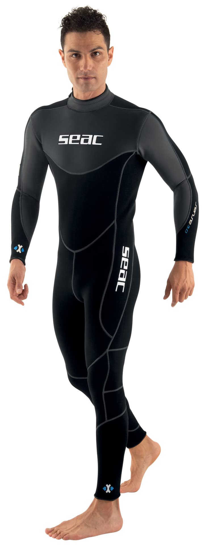 SEAC Sense Black Men's One-Piece Wetsuit for Scuba Diving, Surfing & Water Sports | 3mm Neoprene Full Body Wetsuit with UV Protection & Thermal Insulation