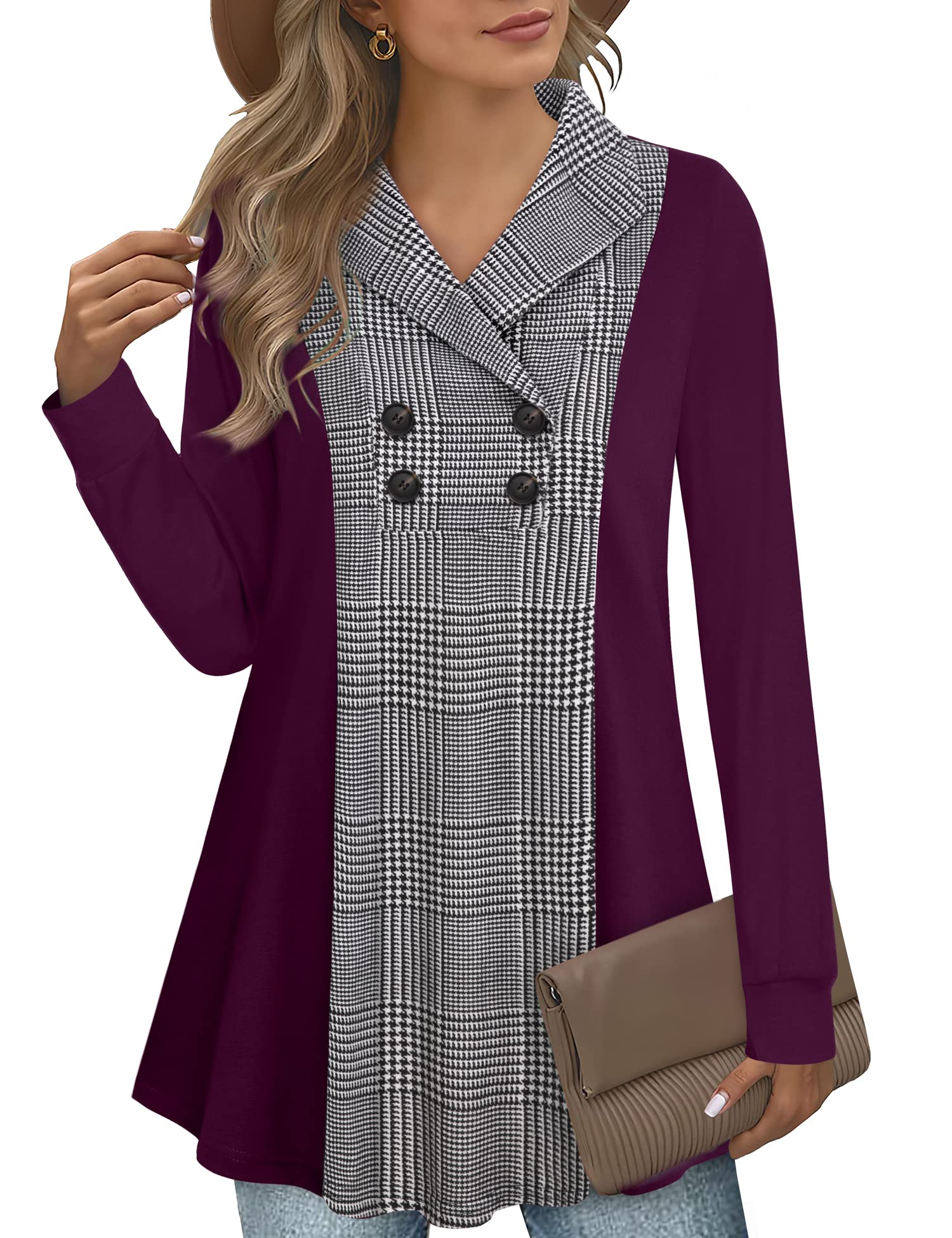 Bebonnie Women's Long Sleeve V-Neck Button Down Sweater Tops - Casual Pullover Tunic Blouse for Work, Office & Fall Outfits