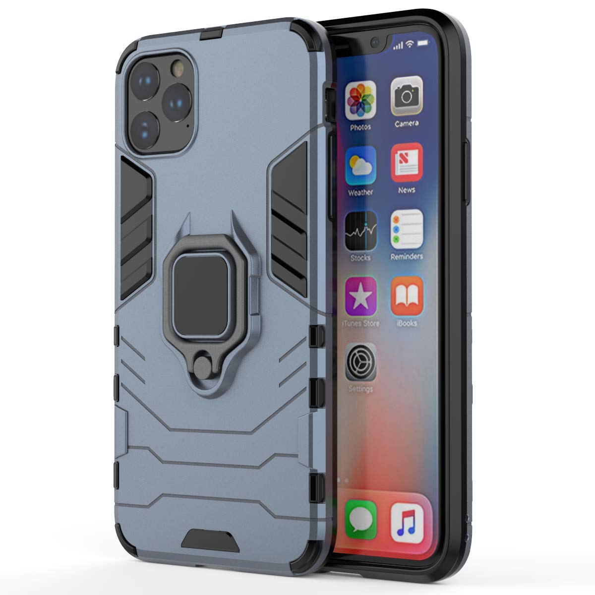 DOOGE Ultra Thin Shockproof iPhone 11 Pro Max Case - Dual Layer Protective Bumper with 360° Rotating Finger Ring & Kickstand for Apple iPhone 11 Pro Max 6.5
