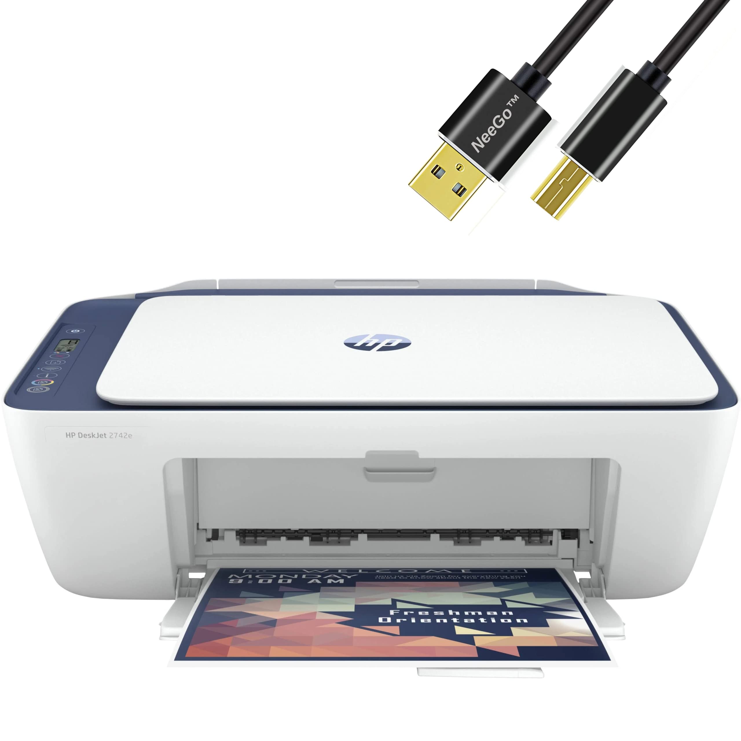 HP All-in-One Wireless Color Inkjet Printer - Print, Copy, Scan, USB & Mobile Printing with 6ft NeeGo Cable (Blue) | Perfect for Home Office & Remote Work