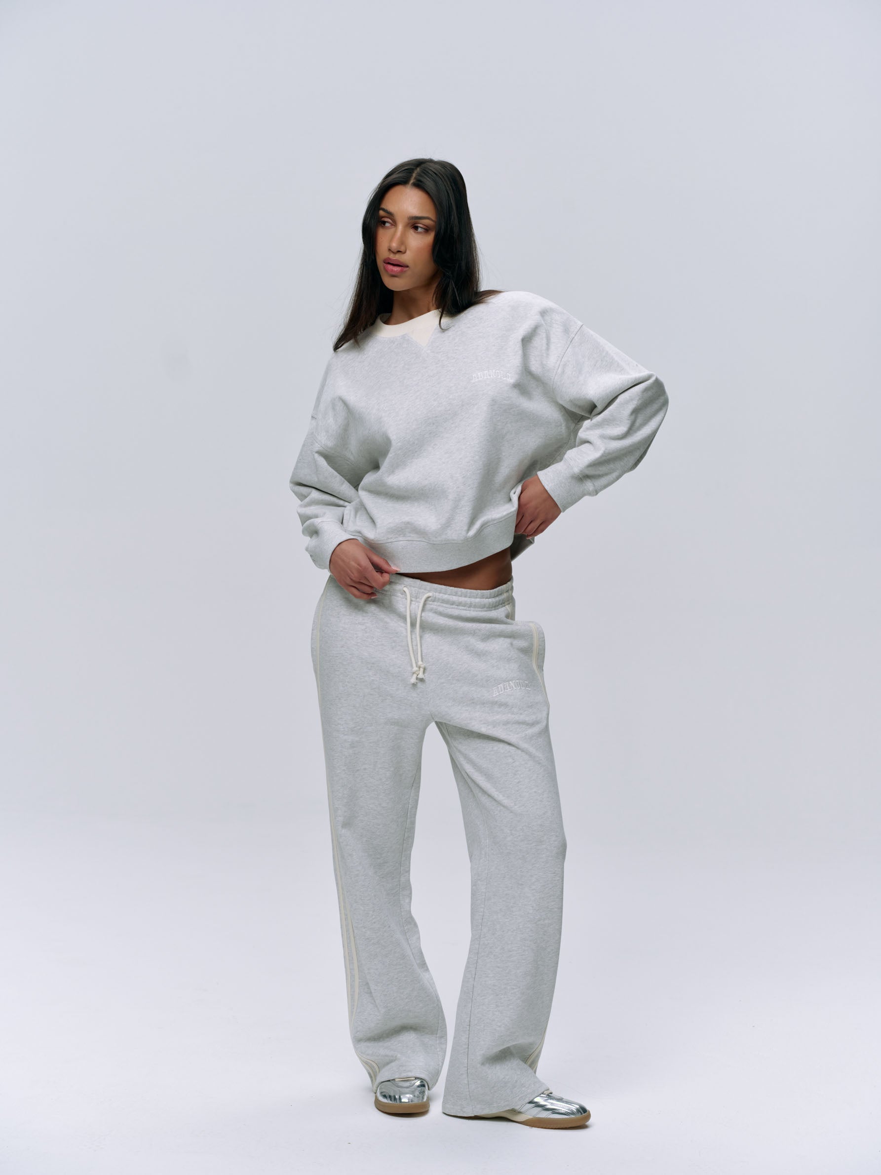 Varsity Loose Fit Sweatshirt - Light Grey Melange & Marshmallow White | Comfortable Casual Pullover for Men & Women | Perfect for College, Gym, and Everyday Wear