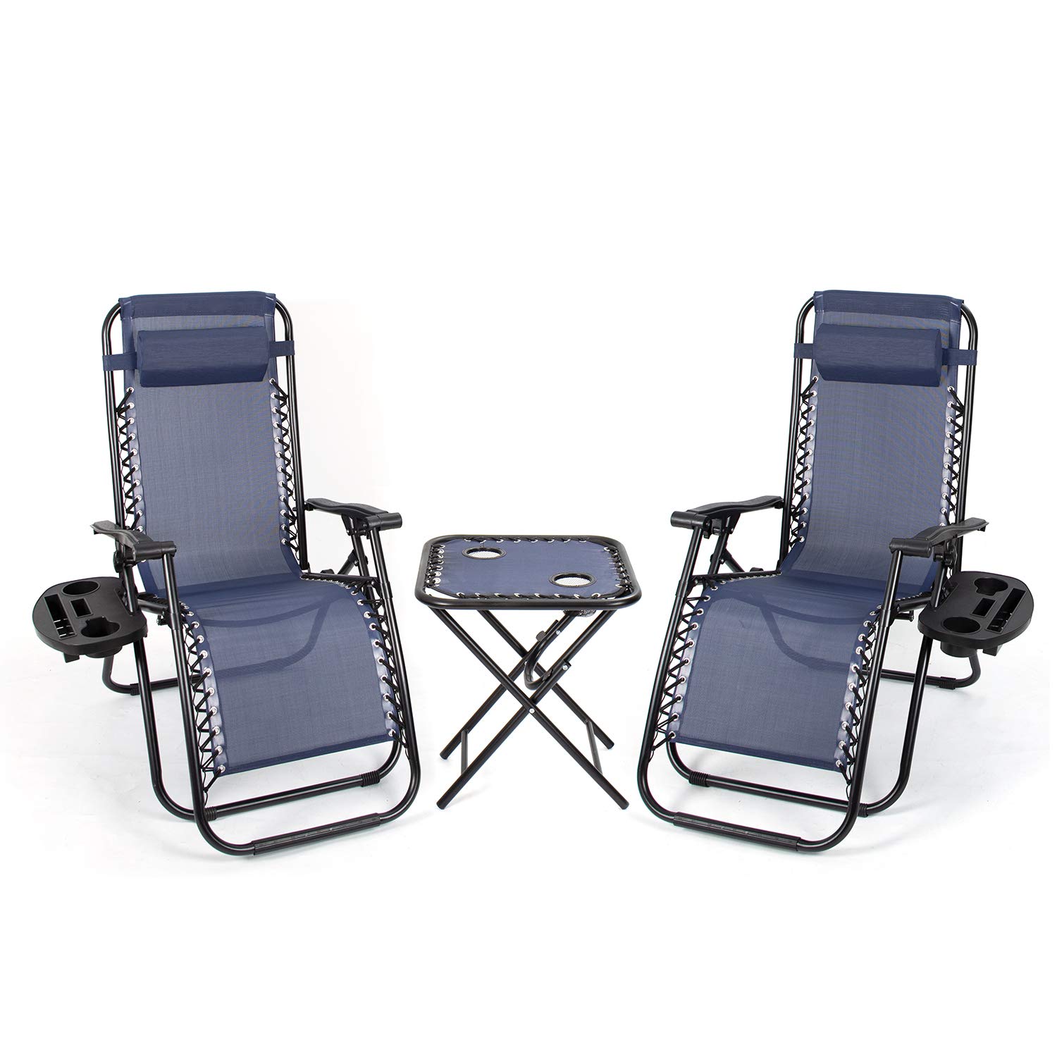 Flamaker Zero Gravity Lounge Chair - Adjustable Outdoor Recliner with Side Table & Cup Holders - Patio, Poolside, Camping & Backyard Relaxation - Foldable & Portable (Blue) - Perfect for Sunbathing, Reading, and Outdoor Leisure Activities