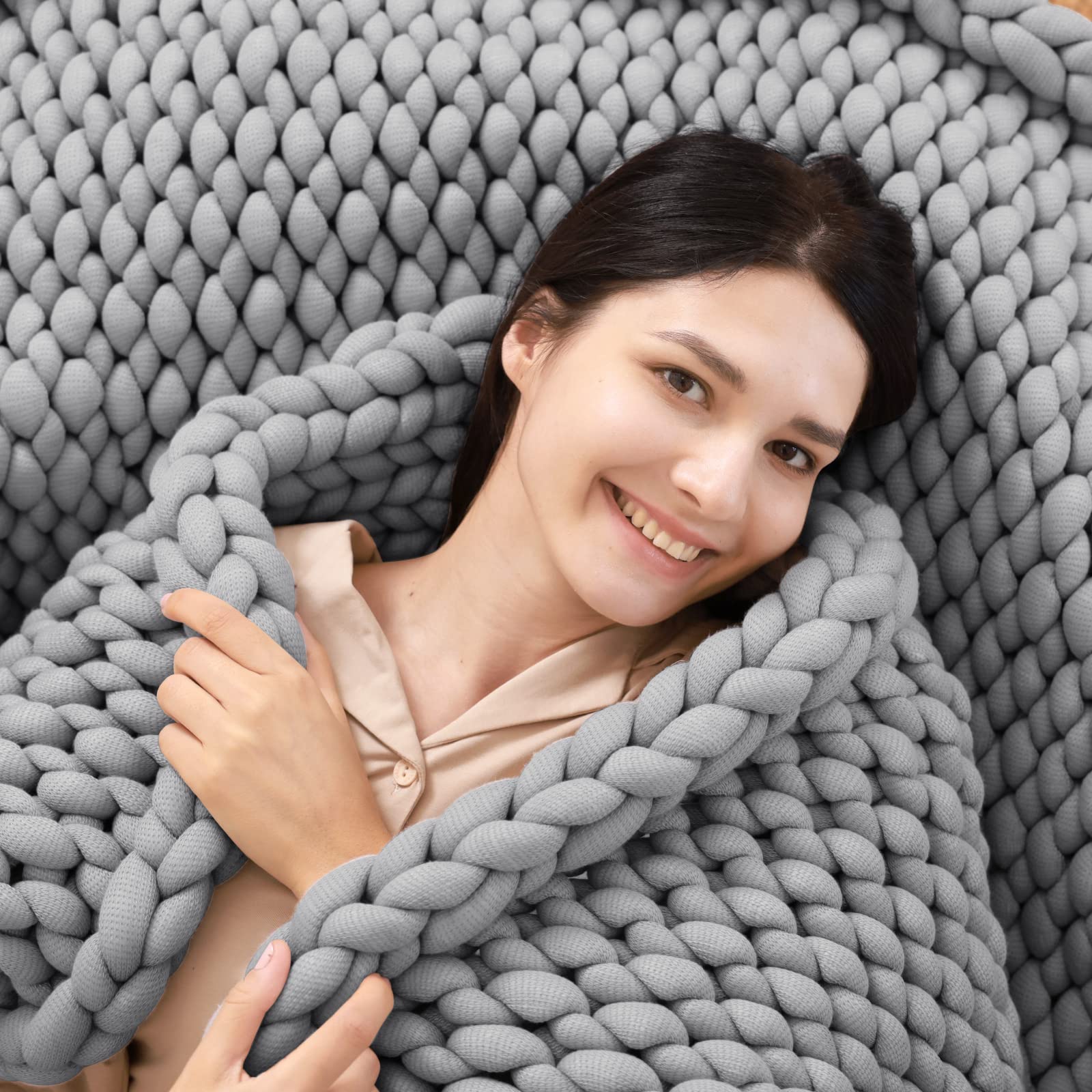 ZonLi 15 lbs Knitted Weighted Blanket - Cooling Chunky Knit Twin Size (48