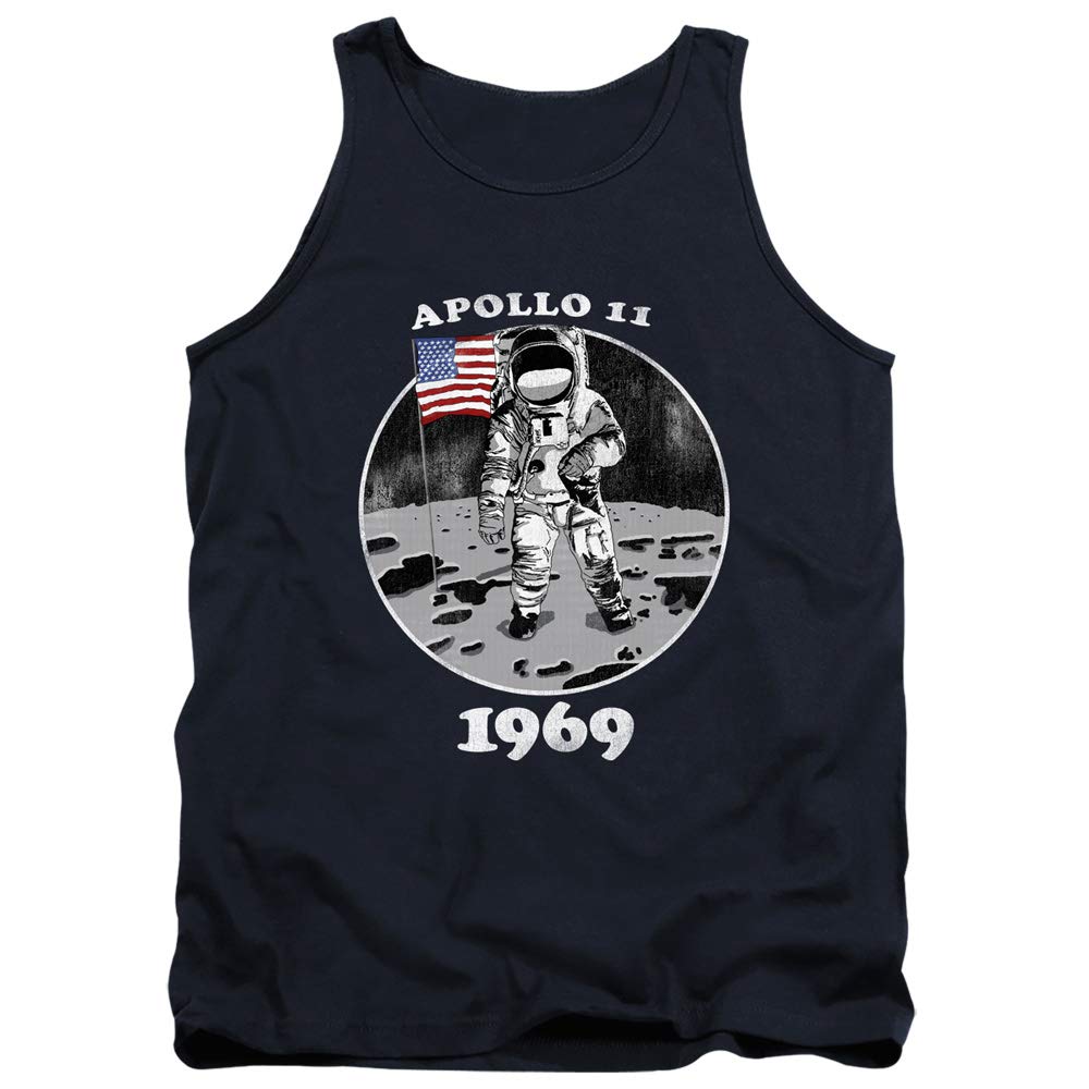 NASA Apollo 11 Moon Landing Graphic Tank Top for Men - Vintage Space Astronaut Design Navy Blue Muscle Tee - Perfect for Space Enthusiasts, Cosplay & Casual Wear