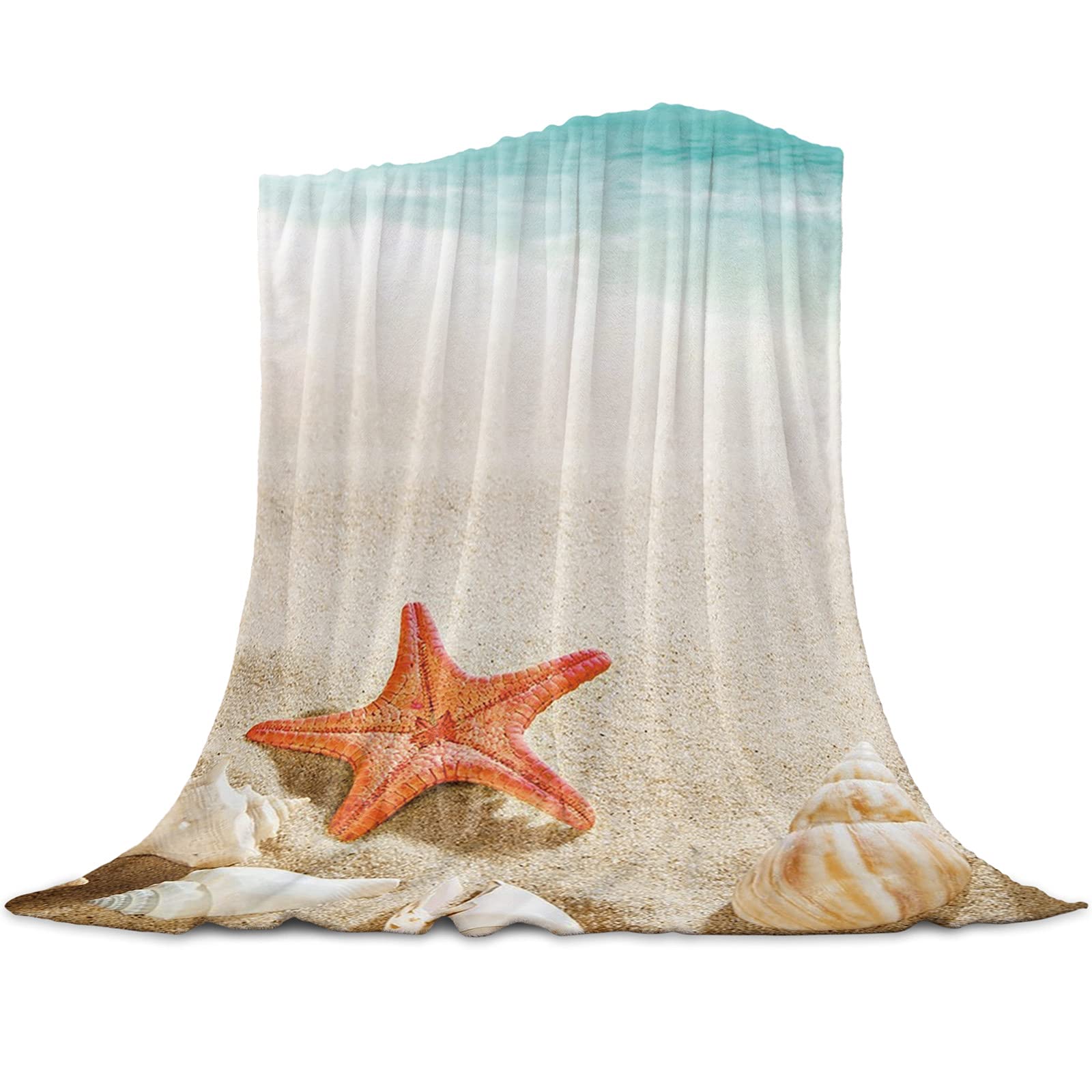 Premium Fleece Throw Blanket - Ultra Soft Plush Blanket for Couch, Sofa & Bed - Luxury Flannel Lap Blanket with Nautical Starfish Shell Design (40