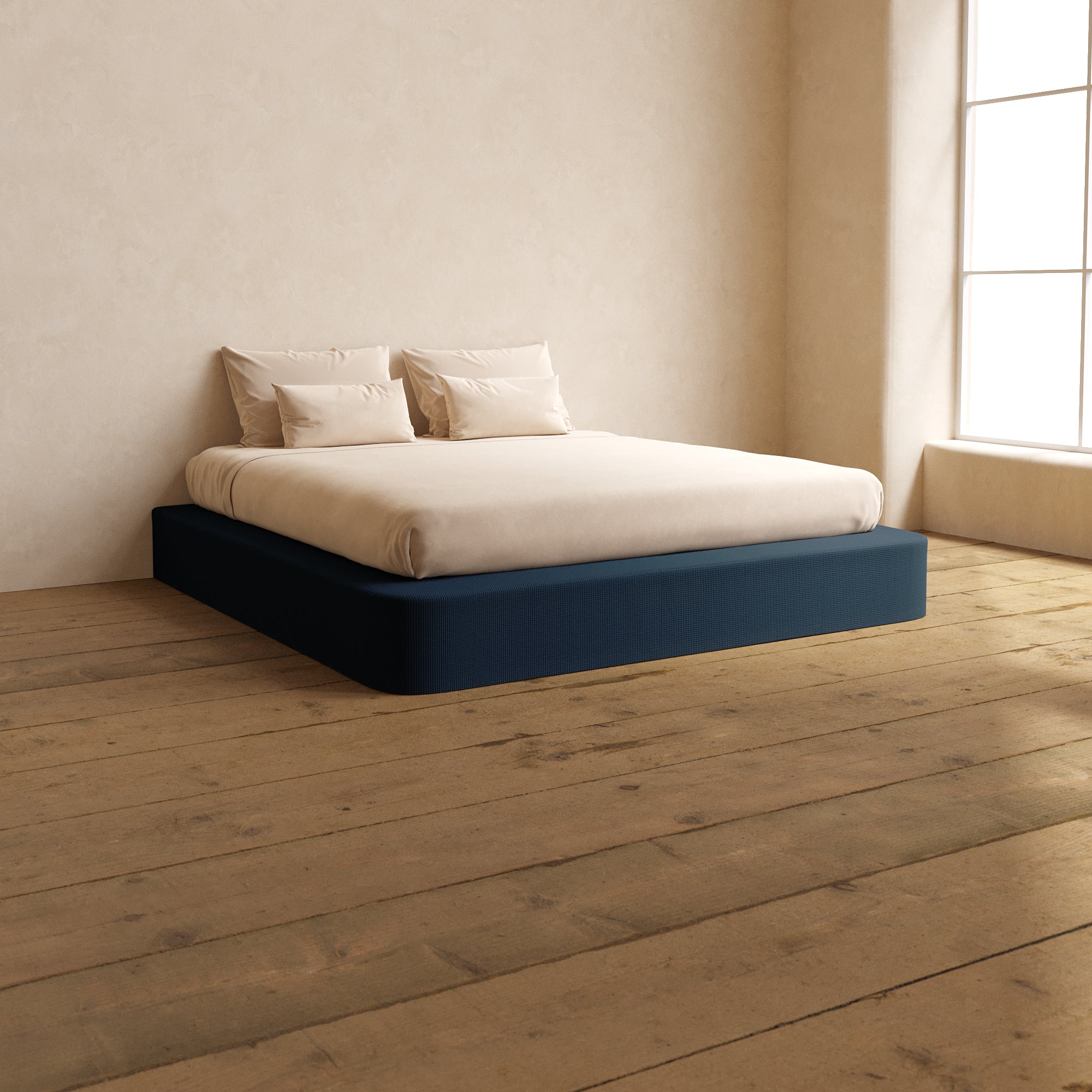 King Upholstered Platform Bed with Mizu Weave in Sumi - Modern Upholstered Bed Frame with Headboard for Bedroom, Guest Room or Master Suite - Sturdy Wooden Slat Support System for Comfortable Sleep