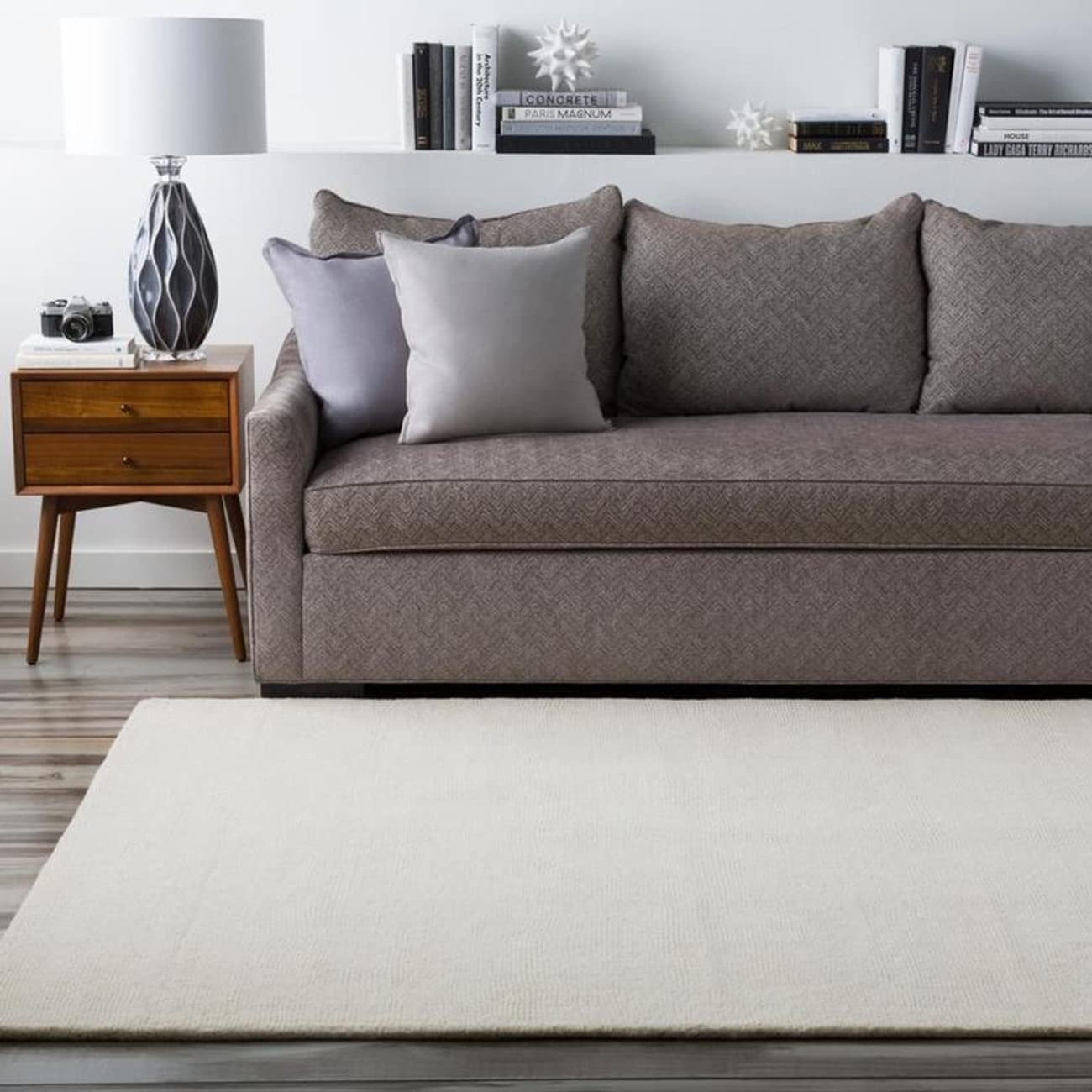 Premium 8x11 Modern Cream Wool Rug - Soft & Durable Area Carpet for Living Room, Bedroom, Kitchen - White Blue Black Striped Design - Perfect for Home Decor & Cozy Spaces (8' x 11')