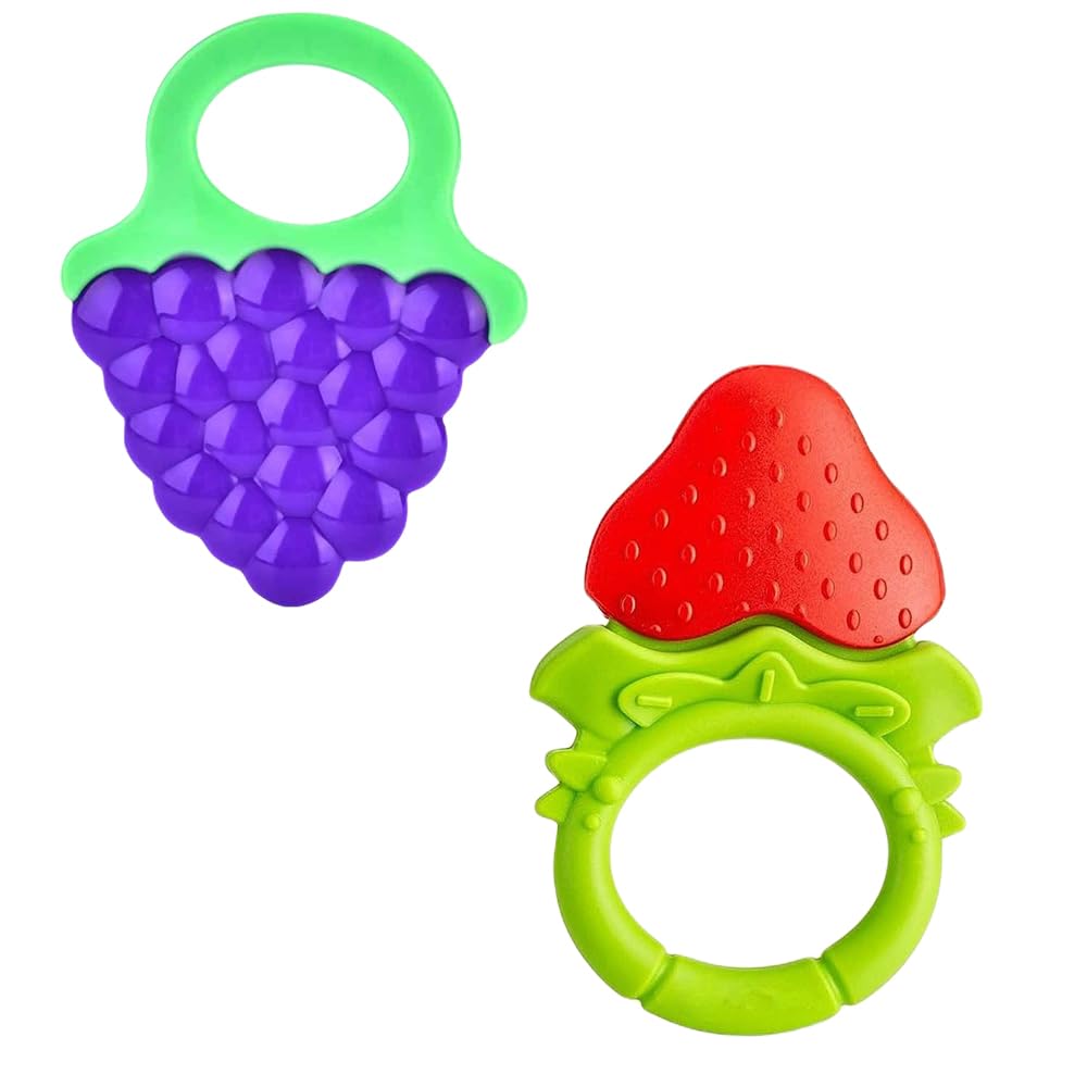 Kritiu Fruits Teether - Soft & Safe BPA-Free Silicone Baby Teething Toy | Natural Fruit-Shaped Design for Soothing Sore Gums | Perfect Infant Gift for Newborns & Toddlers (Blue Grapes & Red) | Use at Home, Daycare or On-The-Go