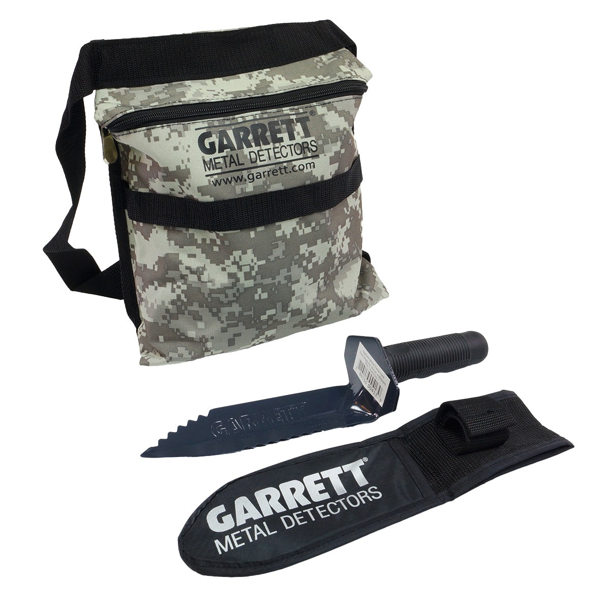 Garrett Edge Metal Detector Digger with Sheath & Camo Finds Pouch Combo - Professional Treasure Hunting Kit for Beach, Park & Outdoor Adventures