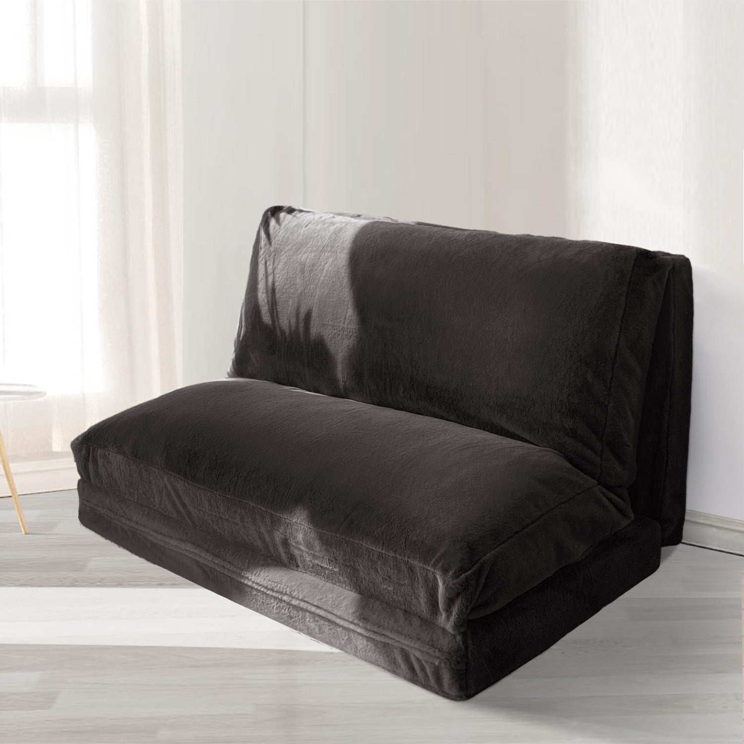 MAXYOYO Bean Bag Folding Sofa Bed - Extra Thick Floor Mattress with Washable Faux Fur Cover (Dark Grey) | Perfect for Living Room, Bedroom, Dorm & Game Room Lounging