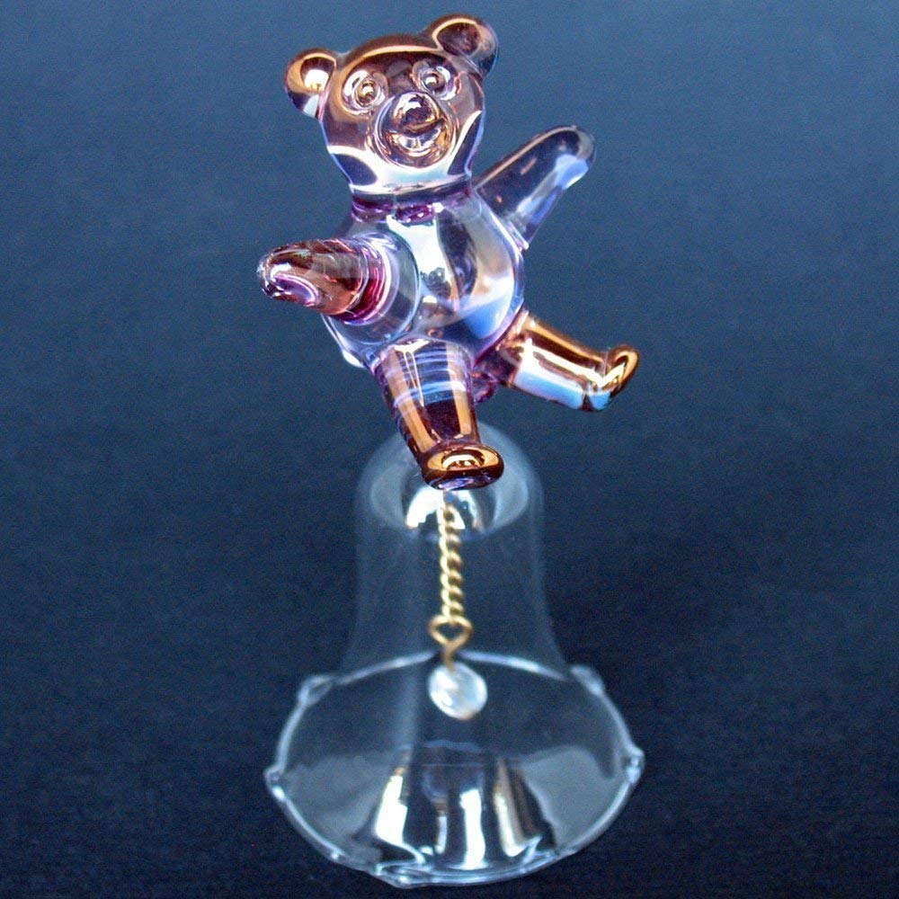 Handmade Blown Glass Teddy Bear Bell - Unique Christmas Ornament, Gift for Kids & Collectors - Perfect for Holiday Decor, Tree Topper, and Home Decoration