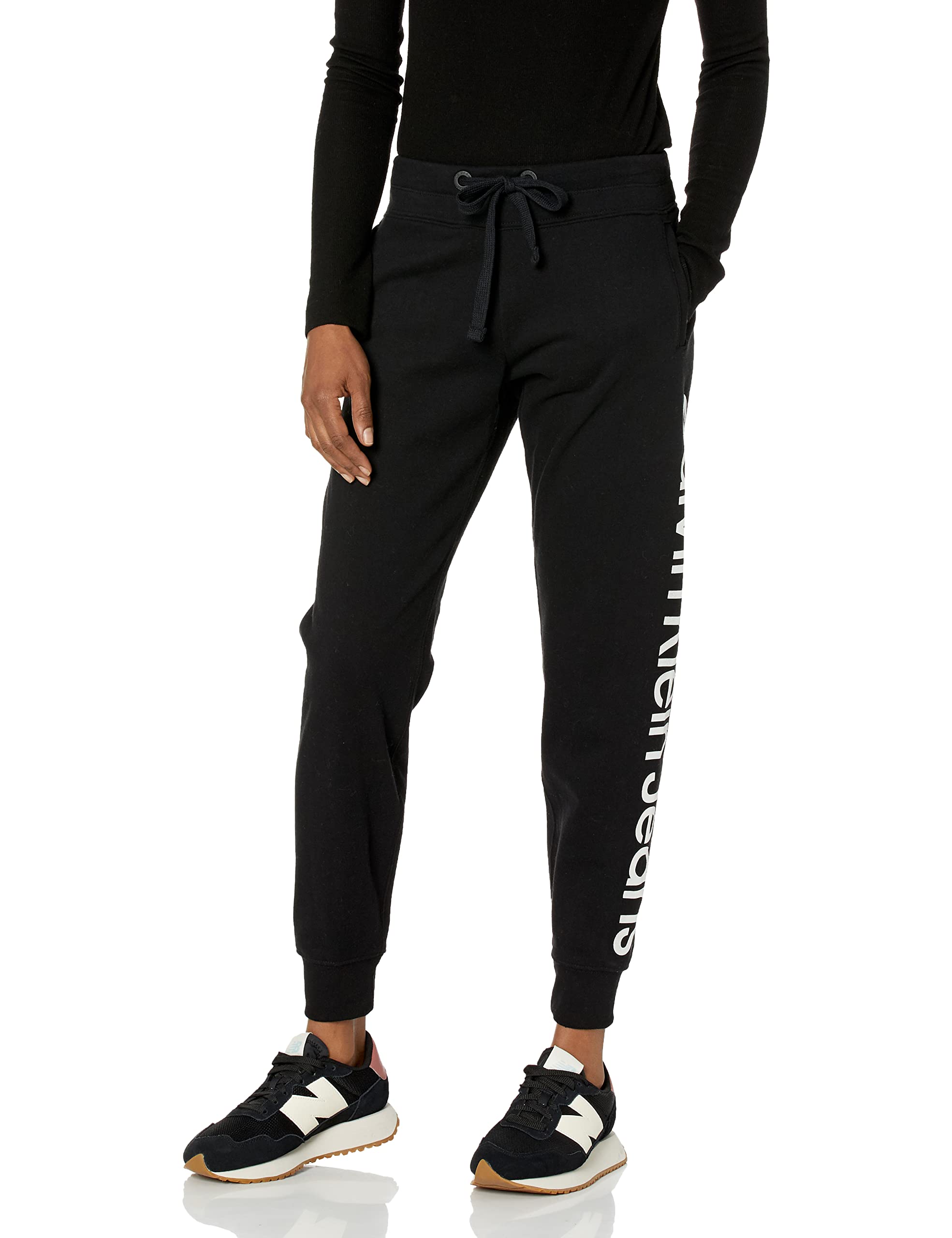 Calvin Klein Women's Rib Trim Jogger Jeans - Stretchy Comfort Fit Casual Pants for Everyday Wear & Lounge