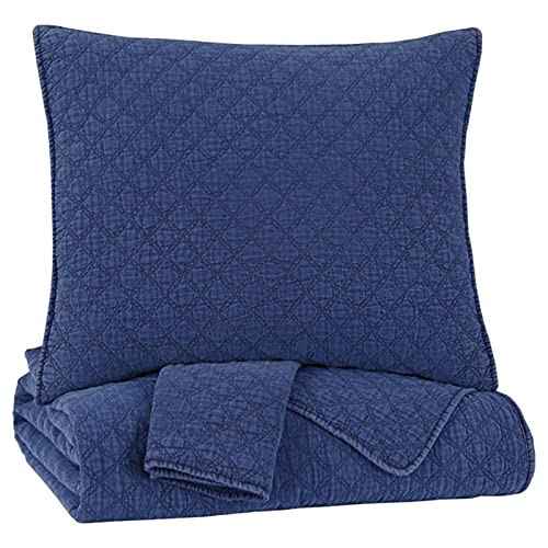 BOWERY HILL Queen/Full Navy Blue Microfiber Bedspread Coverlet Set - Soft Lightweight Bedding for All Seasons, Perfect for Guest Rooms & Master Bedrooms