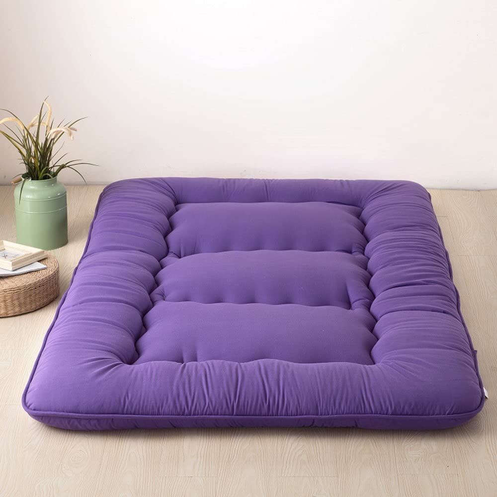 Japanese Futon Tatami Mat - Purple Queen Size Floor Sleeping Mattress | Roll-Up Bed for Small Spaces, Guest Rooms & Minimalist Living | Eco-Friendly & Comfortable