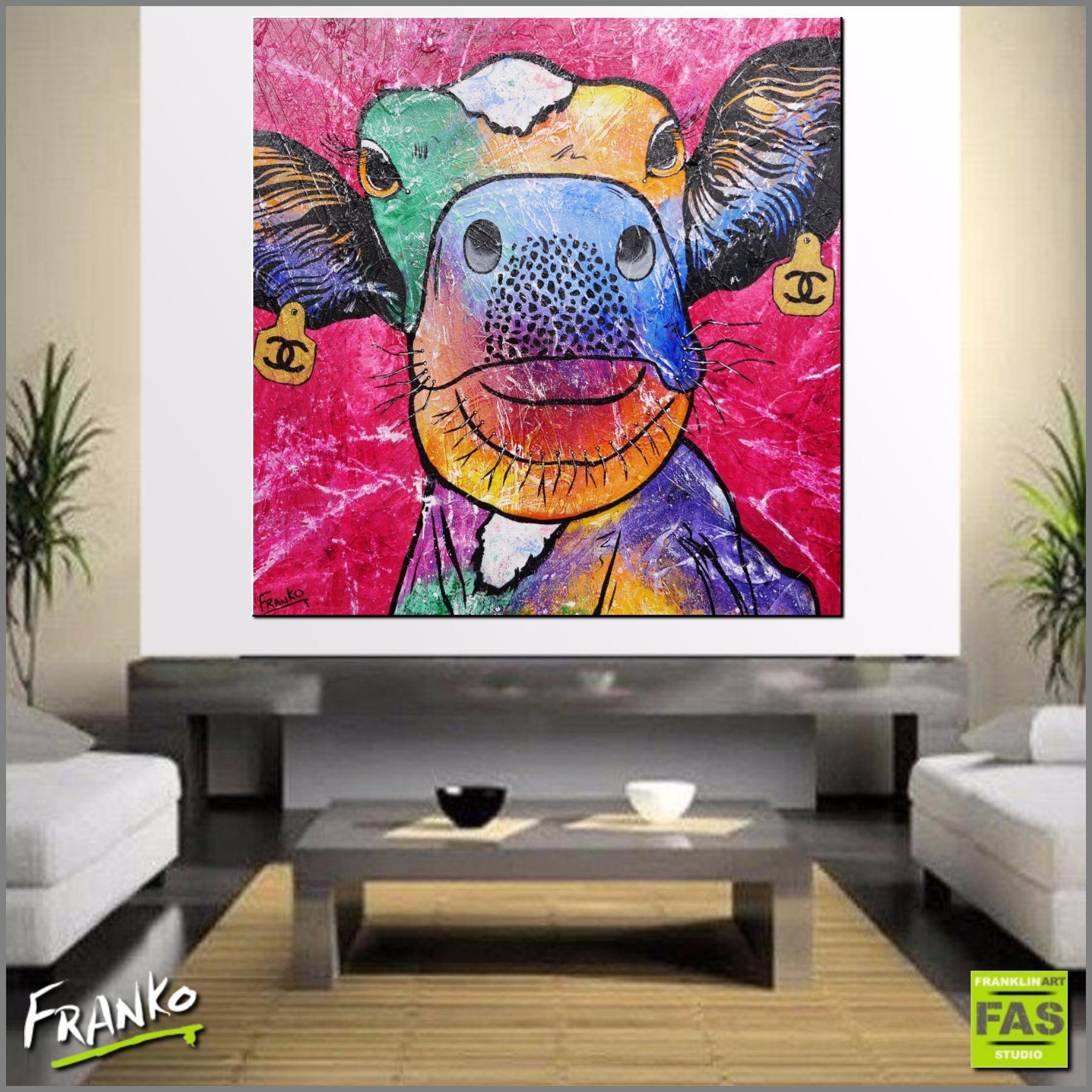 Missy Moo 48x48 Inch Abstract Cow Painting - Modern Farmhouse Wall Art for Living Room, Bedroom & Office Decor