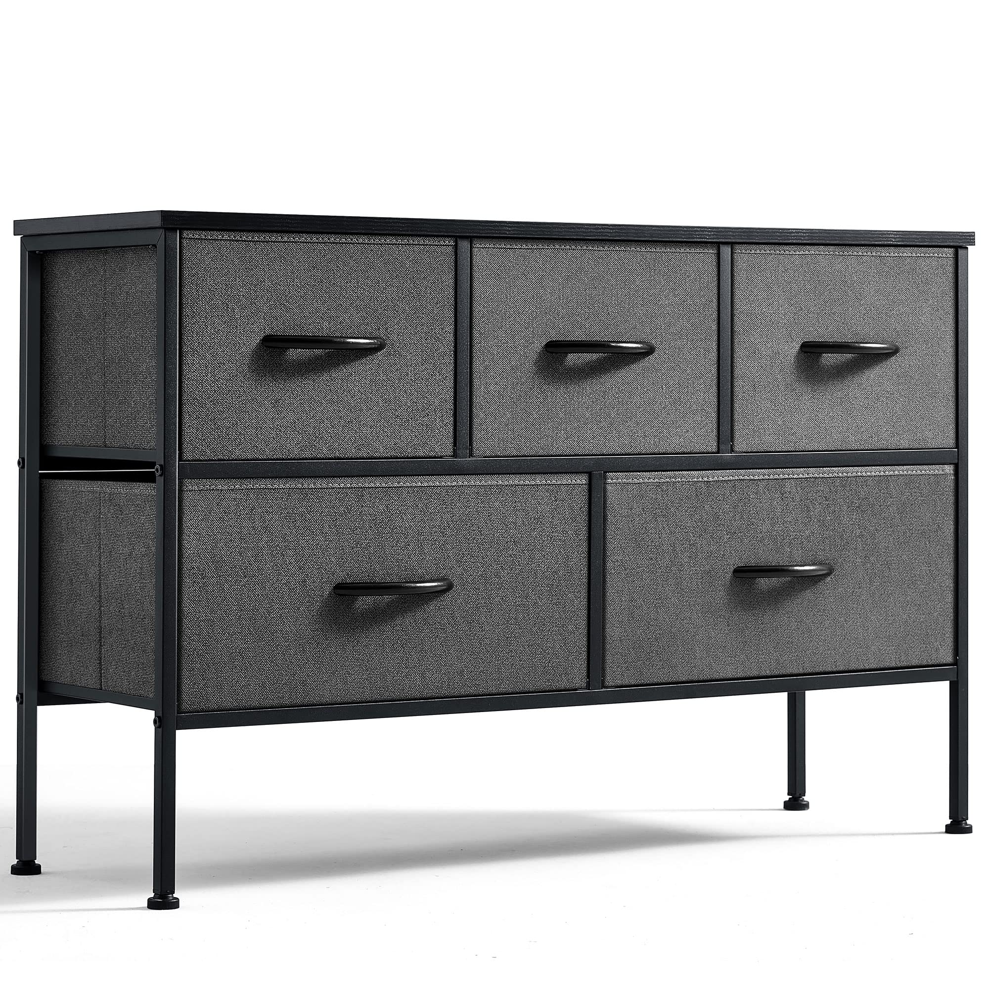 5-Drawer Rustic Wood Top Dresser - Long Wide Chest of Drawers with Storage Tower for Bedroom, Living Room, Nursery & Hallway | Perfect for Closet Organization & Kids Room Storage
