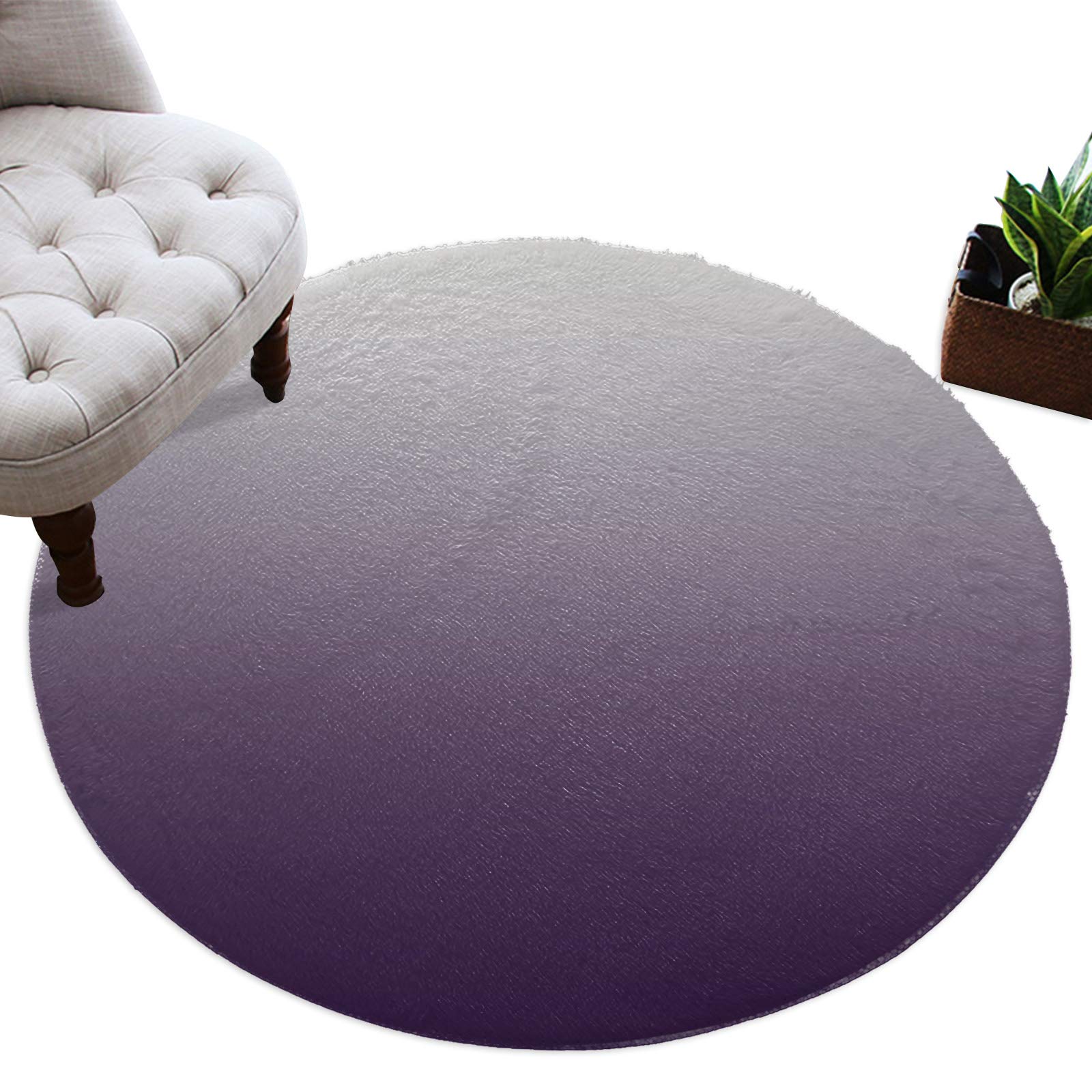 OUR DREAMS 3.3 Ft Round Plush Area Rug - Purple Grey Ombre Gradient Fuzzy Carpet for Kids Room, Soft Shaggy Floor Mat for Baby Nursery, Girls & Boys Playroom Decor | Perfect for Bedroom, Living Room & Photo Backdrop