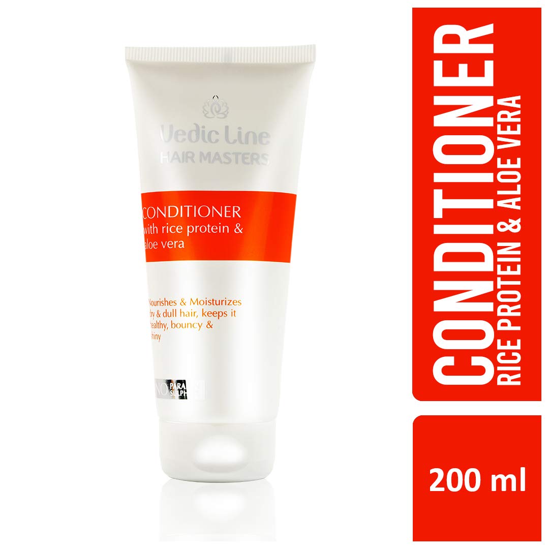Vedicline Hair Masters Conditioner with Rice Protein - Reduces Dull, Dry & Frizzy Hair - Infused with Coconut Oil, Almond Oil & Aloe Vera - 200ml for Healthy Nourished Hair - Perfect for Daily Hair Care & Damaged Hair Repair