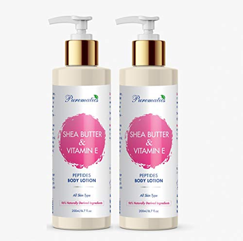PUREMATICS Shea Butter & Vitamin E Peptides Body Lotion - Deep Moisturizing & Anti-Aging Skin Care - 400ml (Pack of 2) - Perfect for Dry Skin, Stretch Marks & Nighttime Hydration