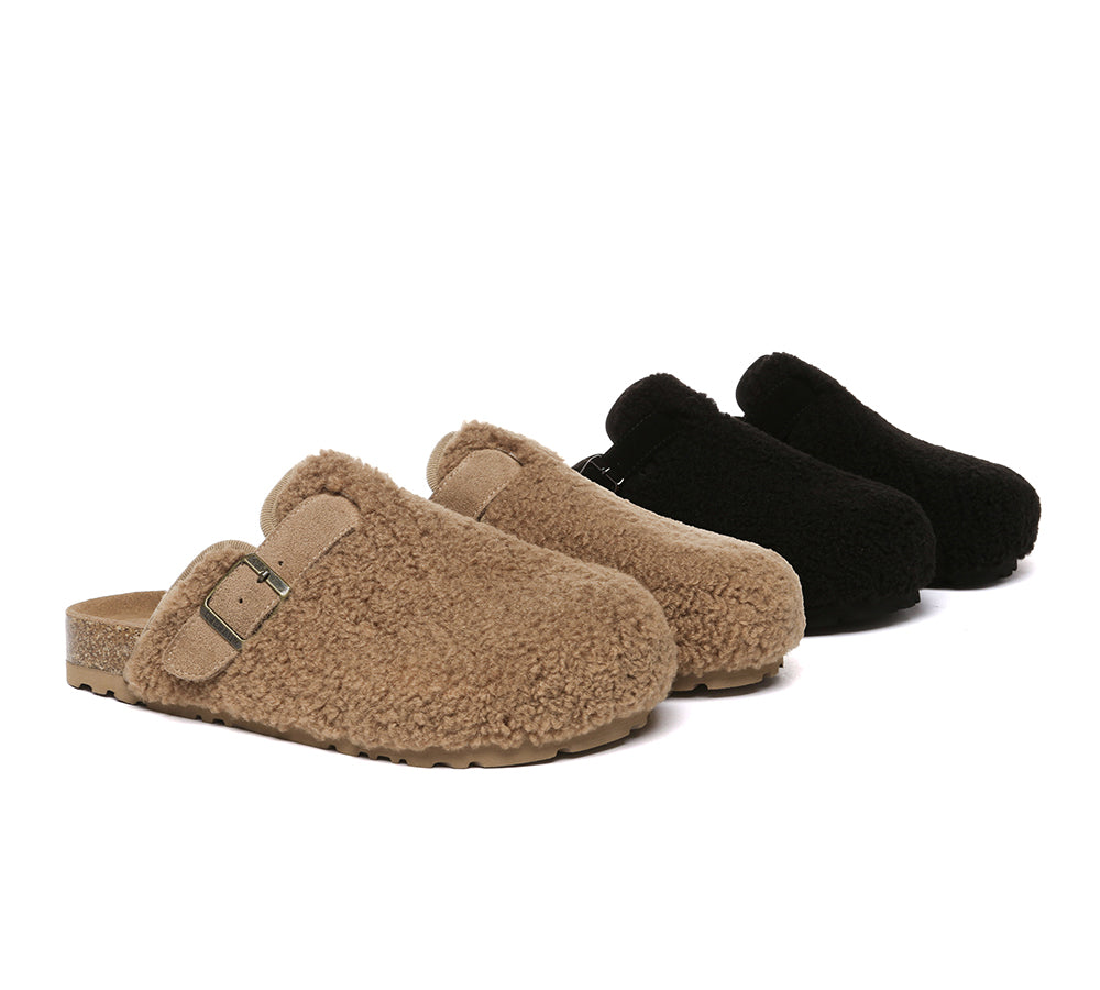 EVERAU® Women's Shearling Buckle Sandal Slides - Greta Style UGG Booties for Women | Cozy House Slippers & Winter Indoor/Outdoor Comfort Shoes