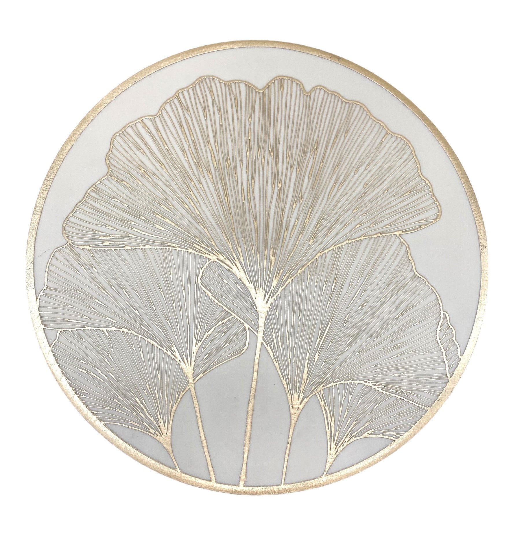 14.75 Inch Round Placemat Set - Ivory & Gold Elegant Dining Table Mats for Home, Restaurants & Events - Waterproof & Heat Resistant