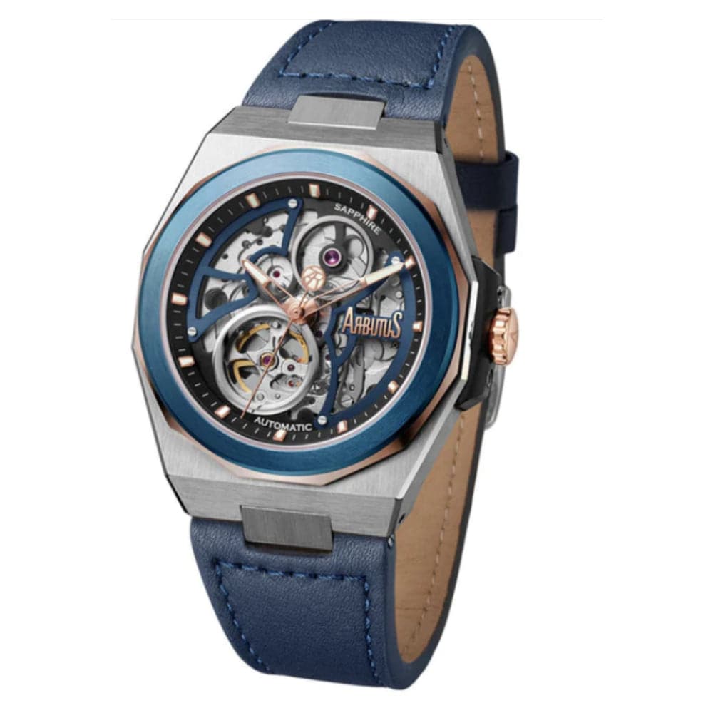Arbutus Wall Street Icon Automatic Blue Leather Strap Men's Watch AR2203TUUU - Luxury Dress Watch for Business & Formal Occasions