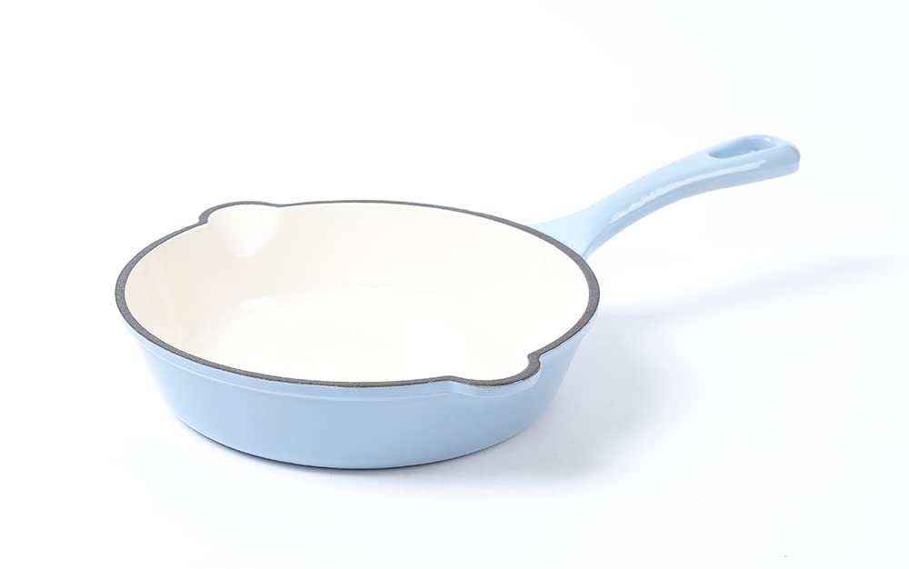 HAWOK 8-inch Enameled Cast Iron Skillet - Blue Dutch Oven for Baking, Frying & Serving - Perfect for Stovetop, Oven & Camping Cookware