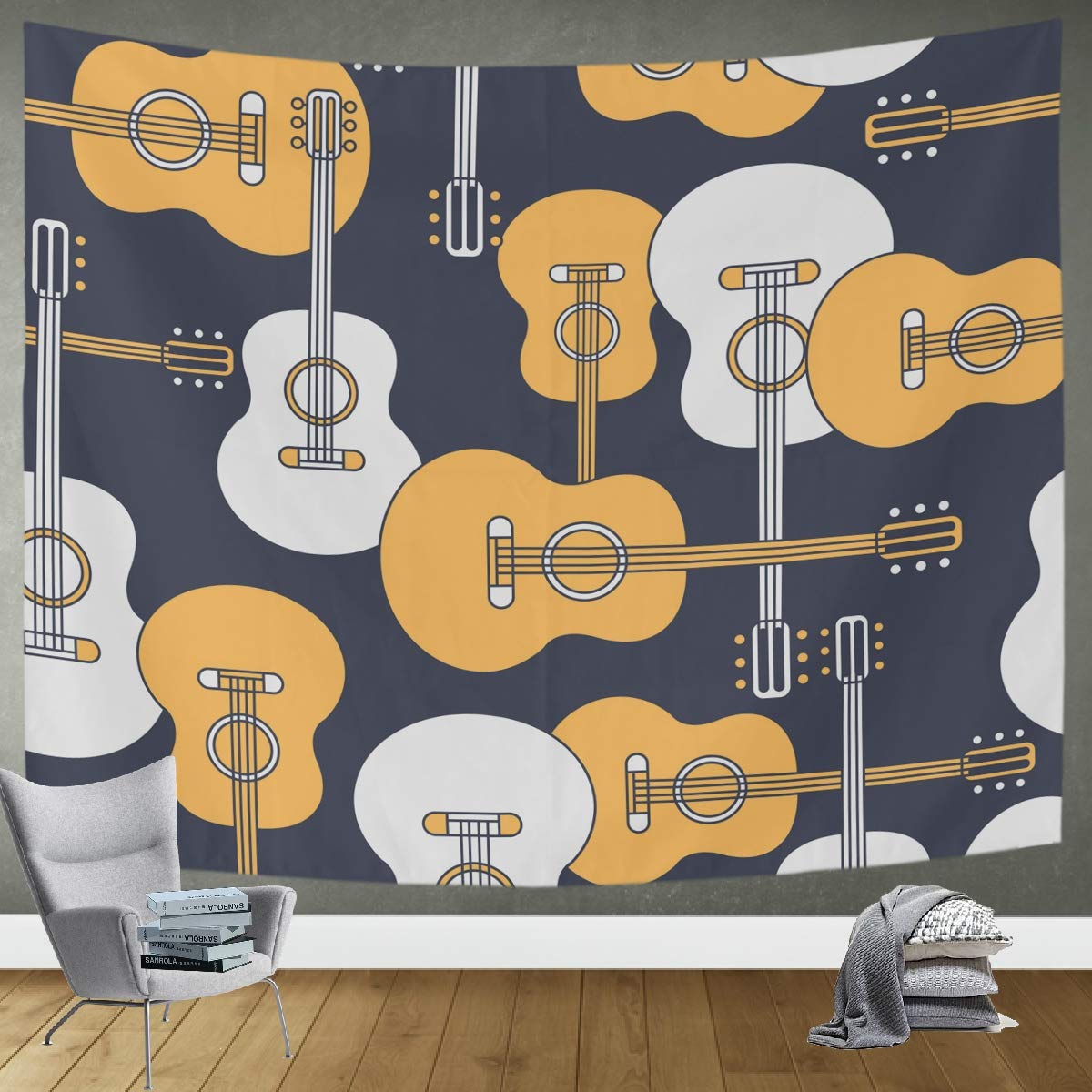 DOMIKING Musical Instruments Guitar Tapestry Wall Hanging - 60x51in Large Bohemian Wall Art Decor for Bedroom, Living Room, Dorm | Perfect for Music Lovers' Home Decor & Festival Backdrop