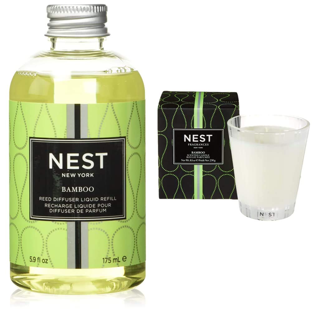 NEST Fragrances Bamboo Reed Diffuser Liquid Refill & Classic Scented Candle - 8.1 oz, Fresh Bamboo Aroma for Home & Office | NEST01-BM | Perfect for Living Rooms, Bedrooms, and Spa-Like Bathrooms