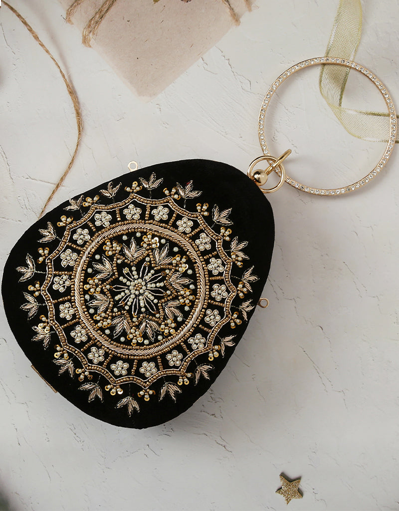 Trendy Black Handcrafted Designer Clutch Purse for Women - Elegant Evening Bag for Parties, Weddings & Special Events