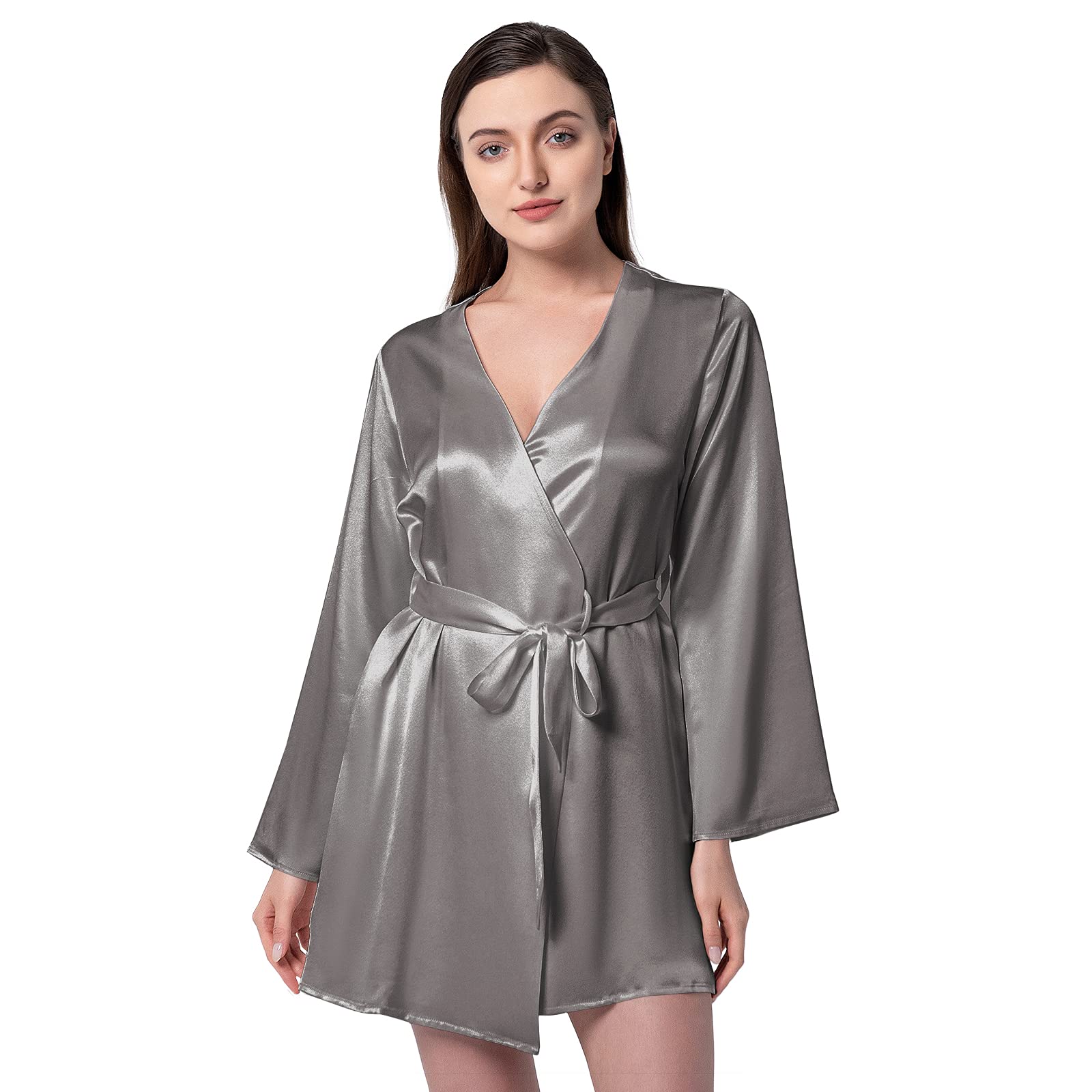 Women's Short Silk Kimono Robe - Mulberry Silk Loungewear with Belted Hem for Sleepwear & Lounge | Perfect for Spa Days, Bridal Parties & Relaxing at Home