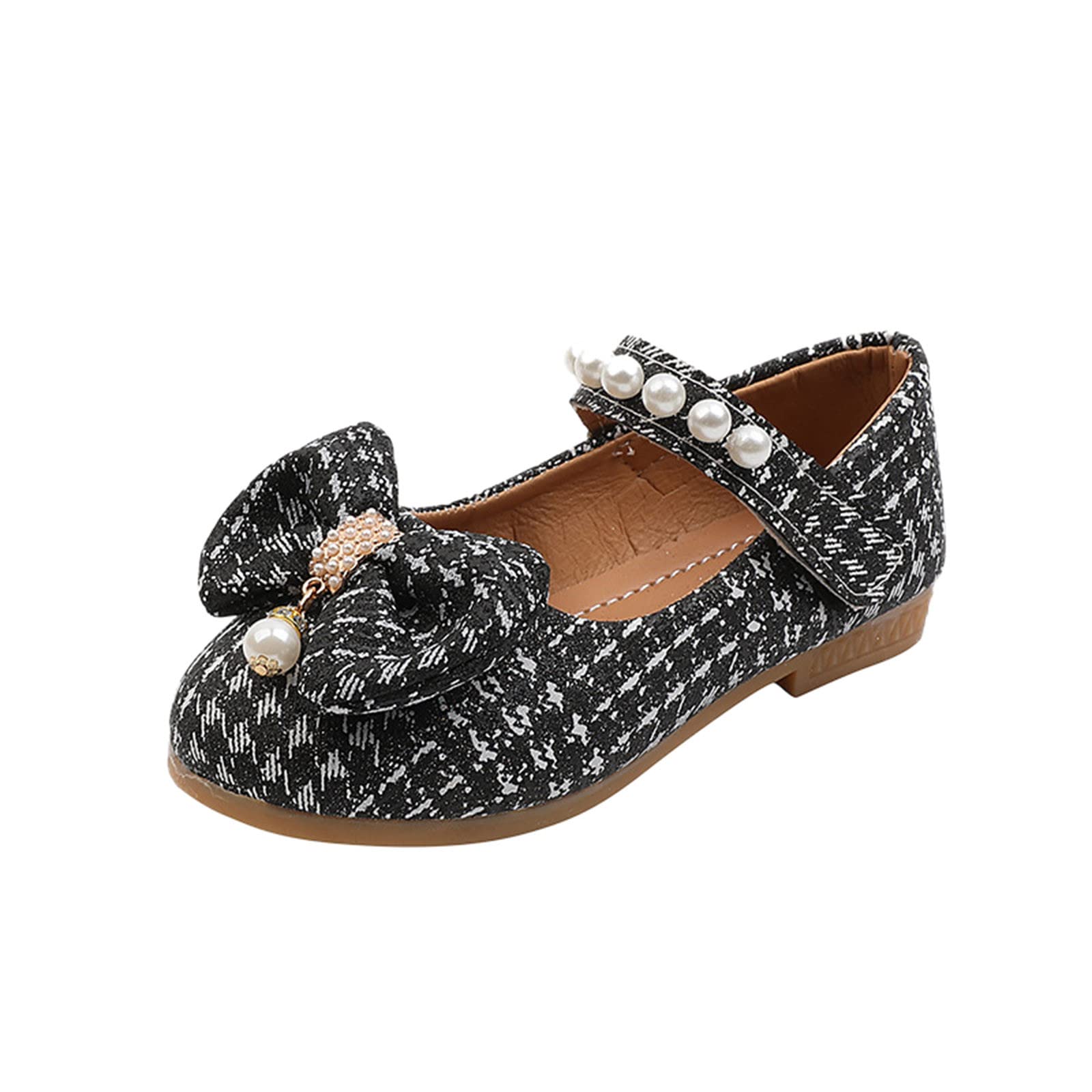 **Kelon Girls Flower Girl Dress Shoes - Princess Sandals with Bow Tie, Hollow Floral Design, Flat Comfortable Black Shoes for Weddings, Parties & Special Occasions**
