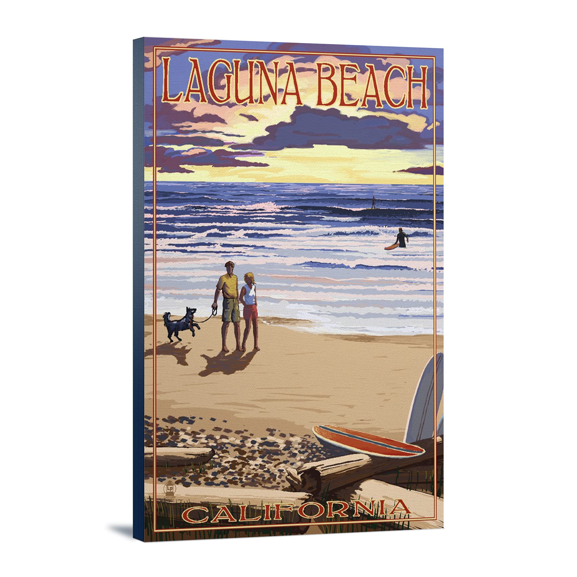 Laguna Beach California Sunset Wall Art - 16x24 Wrapped Canvas Painting, Coastal Decor for Living Room, Bedroom & Office