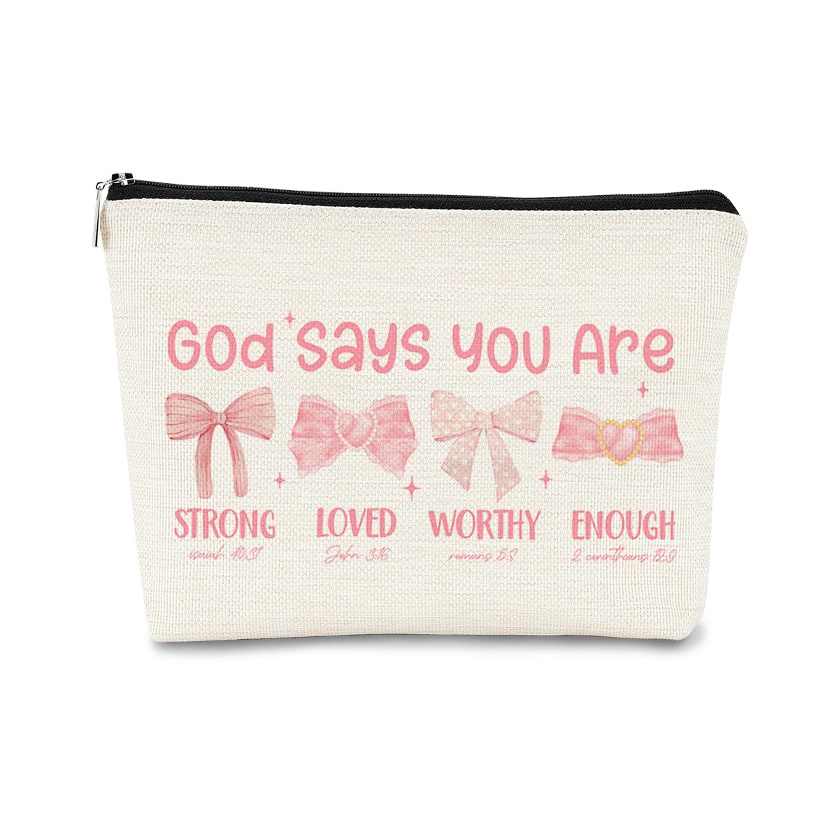 Preppy Pink Coquette Bow Makeup Bag - Christian Gifts for Women, Trendy Cosmetic Pouch, Cute Travel Toiletry Organizer | Perfect for Church, Bible Study, Girls' Night Out & Christmas Gifting