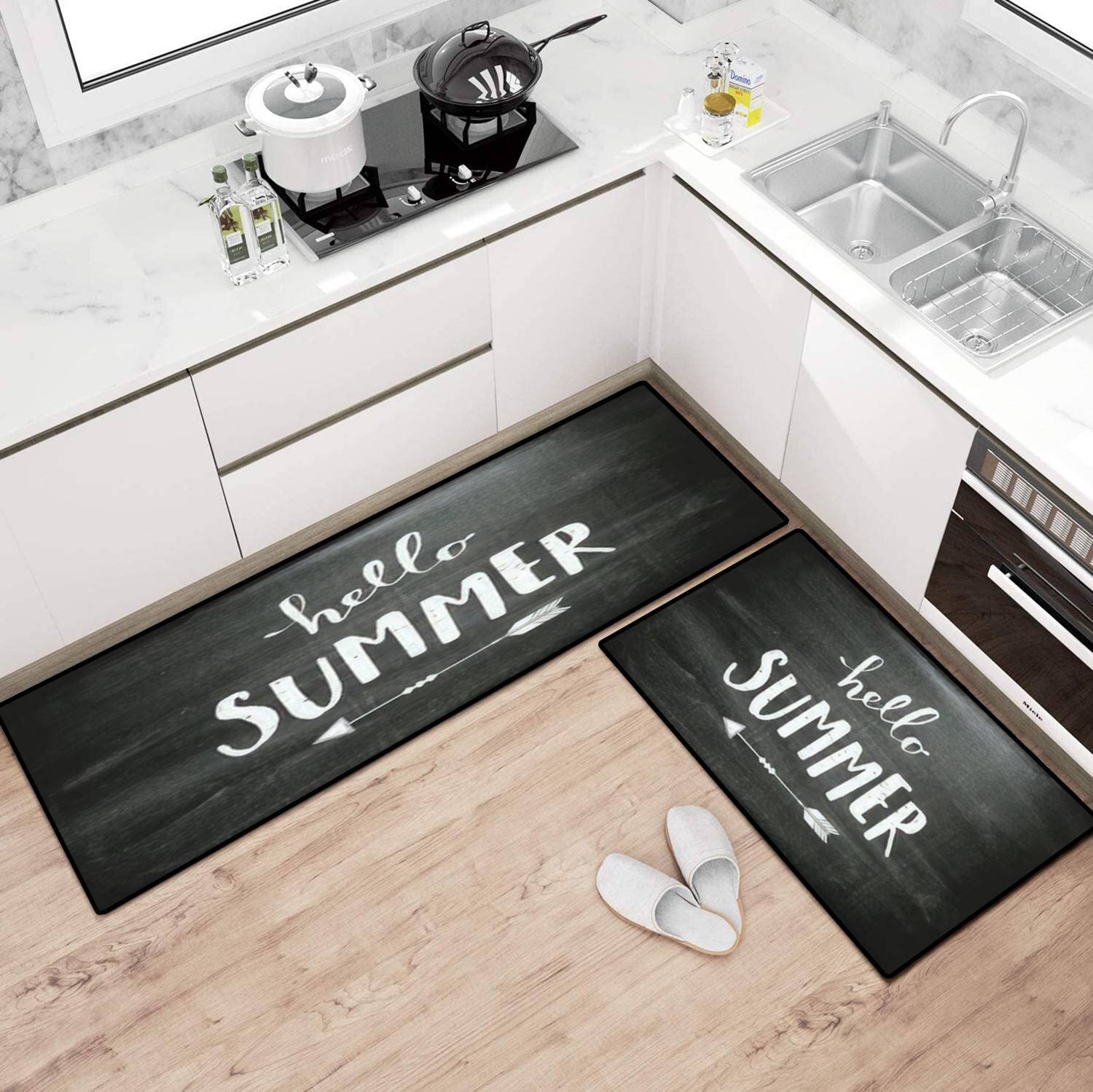 Non-Slip Kitchen Rugs Set - Washable Chalkboard Design for Floor Decor