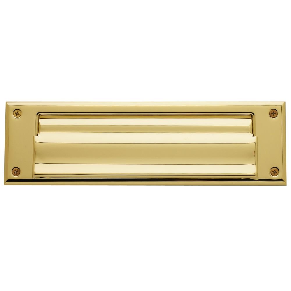 Baldwin 0017.003 Hinged Magazine Size Letter Box Plate in Lifetime Polished Brass - Perfect for Mail Slots, Front Doors & Home Security (3.75
