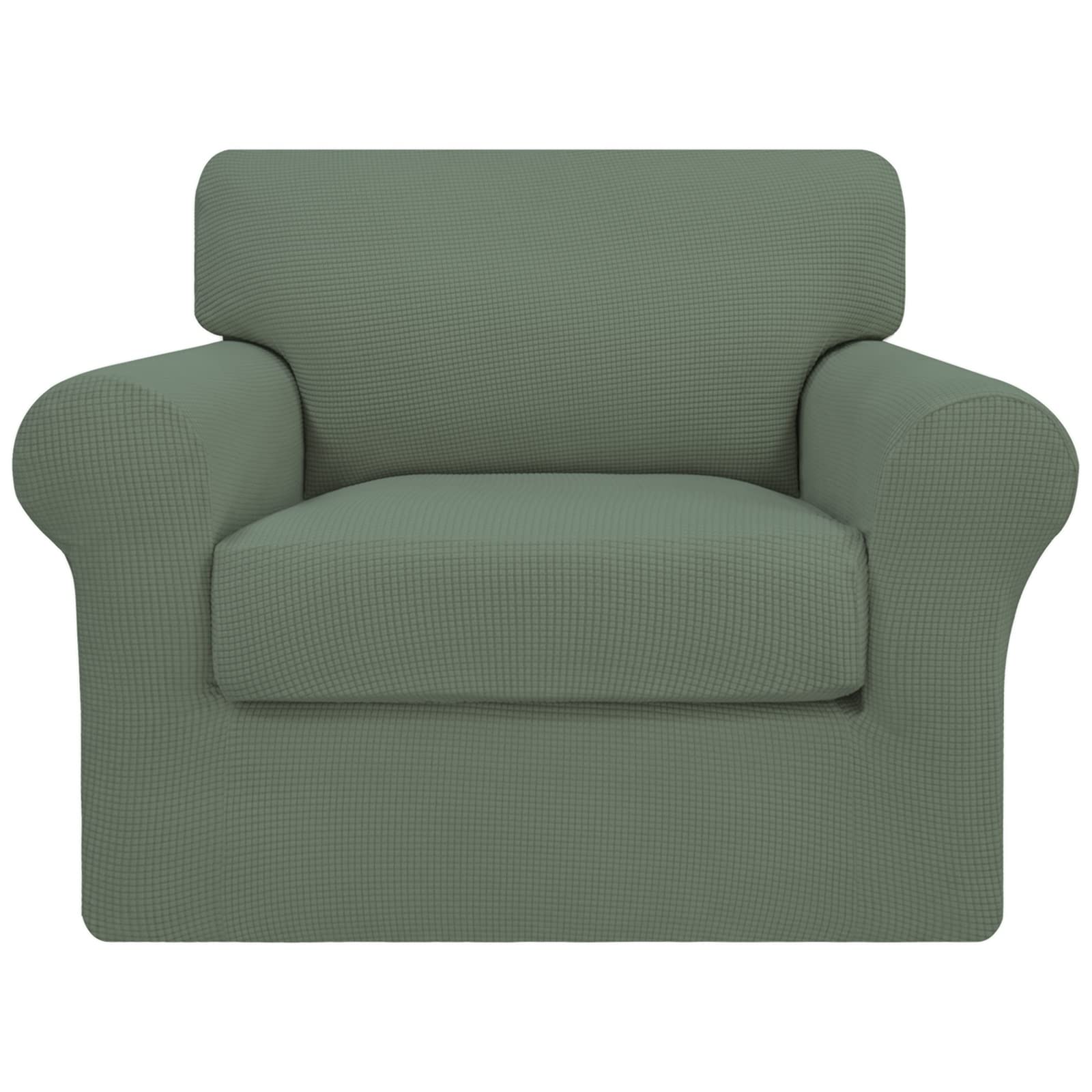 2-Piece Stretch Couch Cover for Dogs & Pets - Washable Sofa Slipcover with Elastic Jacquard Fabric - Protects Furniture from Pets & Kids (Greyish Green, Chair Size) - Perfect for Living Room, Pet-Friendly Homes & Family Use